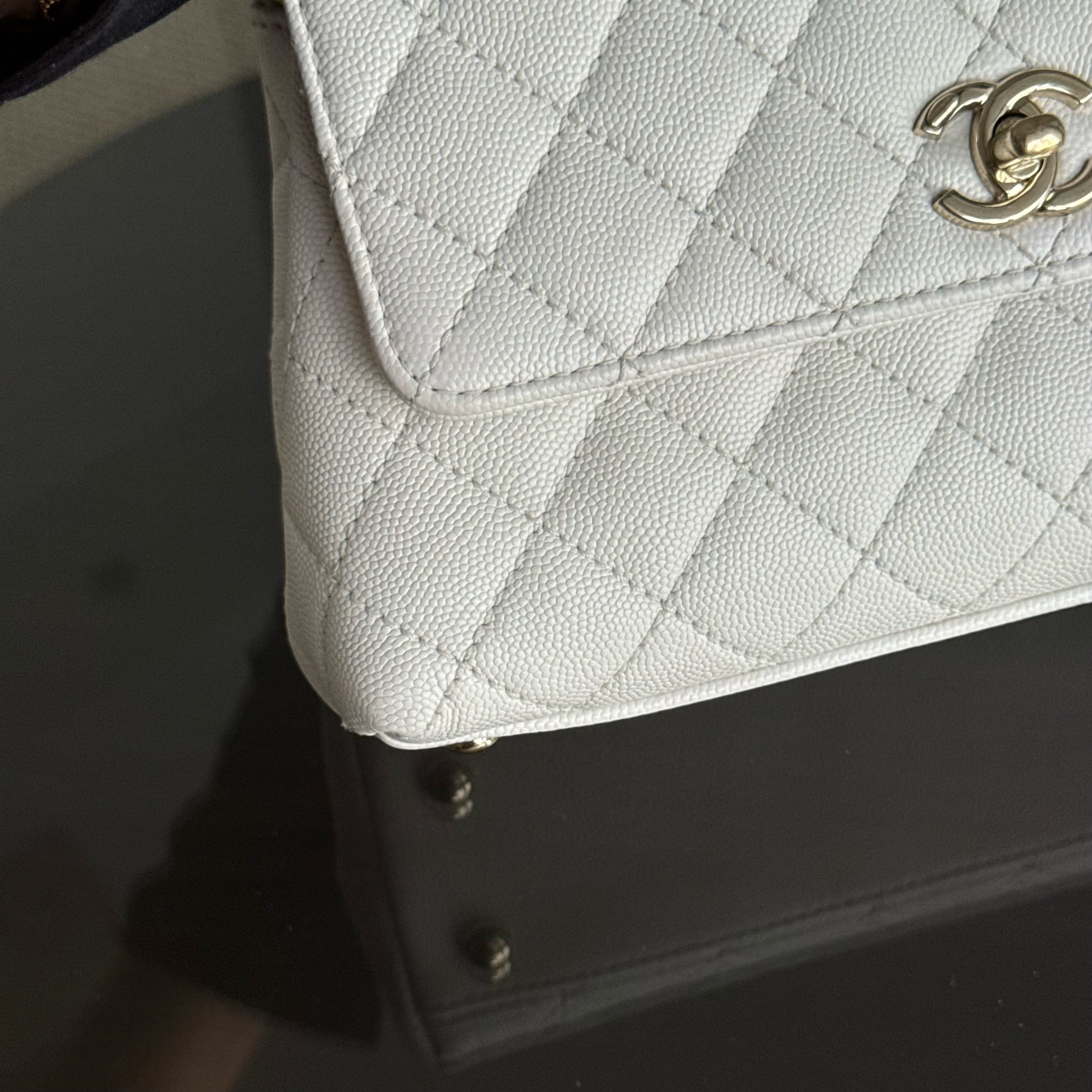 Chanel Coco Handle Small - 24CM Caviar Quilted White Gold Hardware Microchip