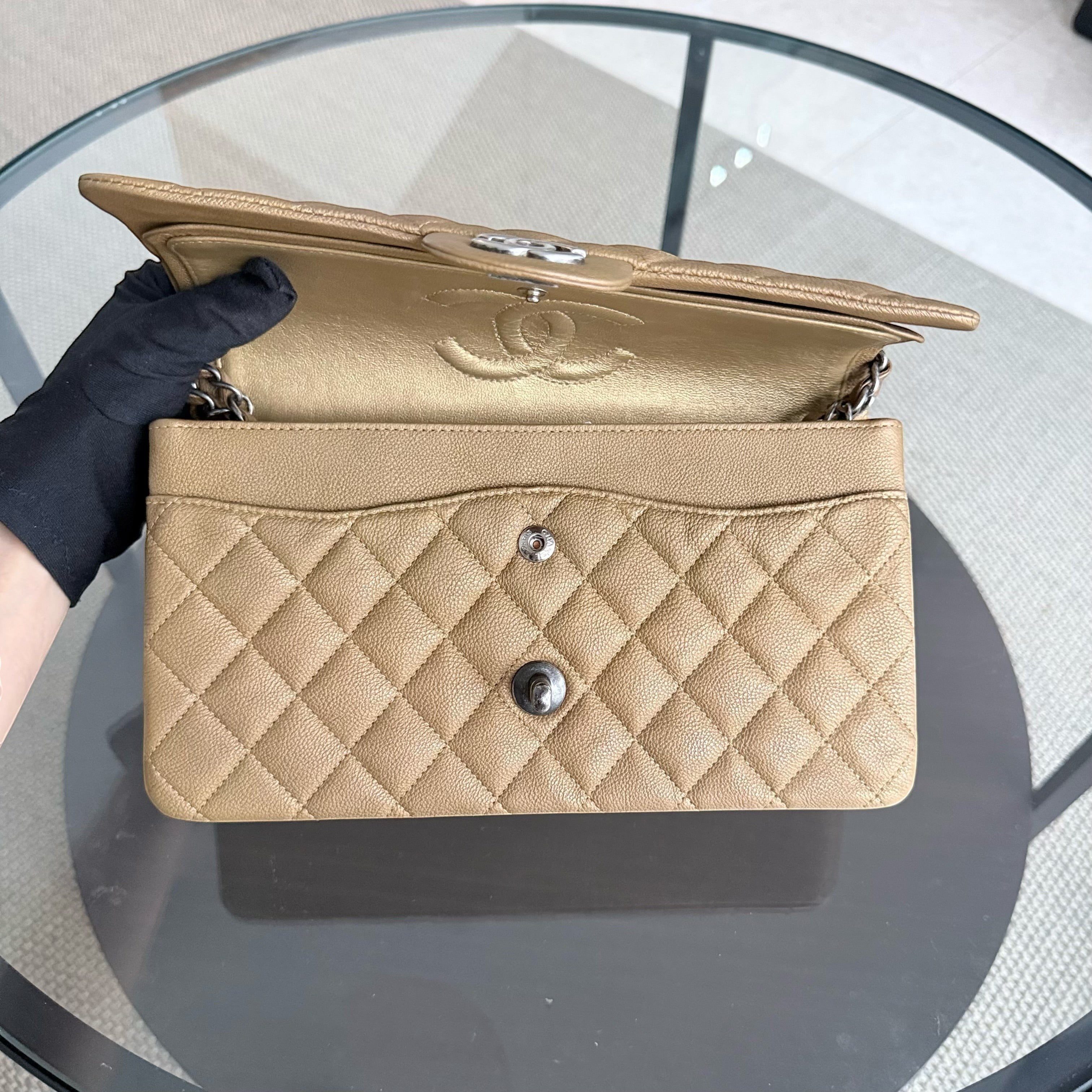 Chanel Classic Flap Medium - 25CM Caviar Quilted Bronze Color Ruthenium Silver Hardware Series 17