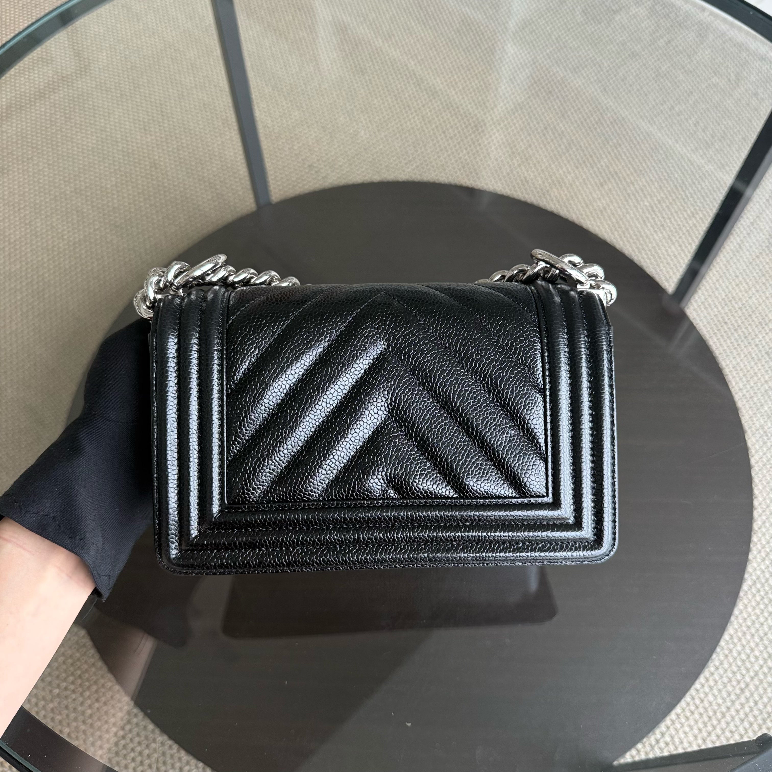 Chanel Boy Small - Caviar 20CM Chevron Black Silver Hardware Series 26