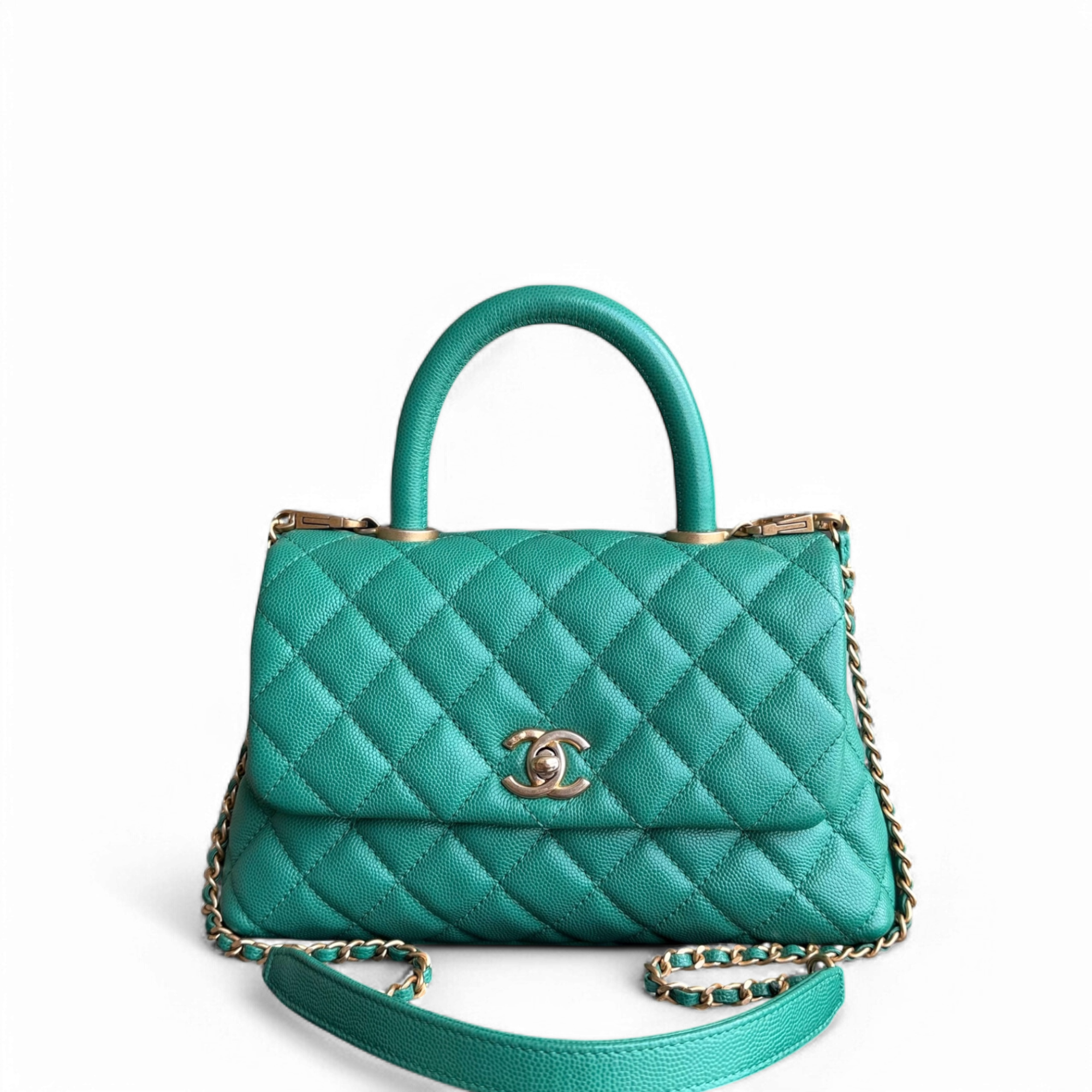 Chanel Coco Handle Small - Caviar Quilted Green Gold Hardware Series 23