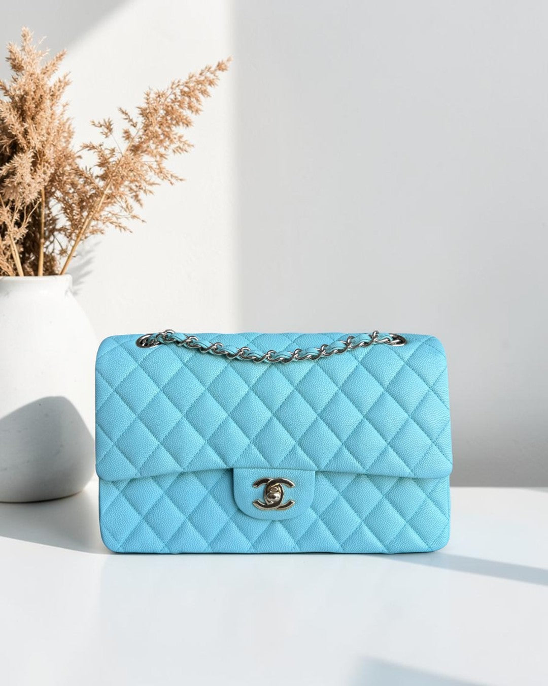 Chanel Classic Flap Medium - Caviar 25CM Quilted Tiffany Light Blue Gold Hardware