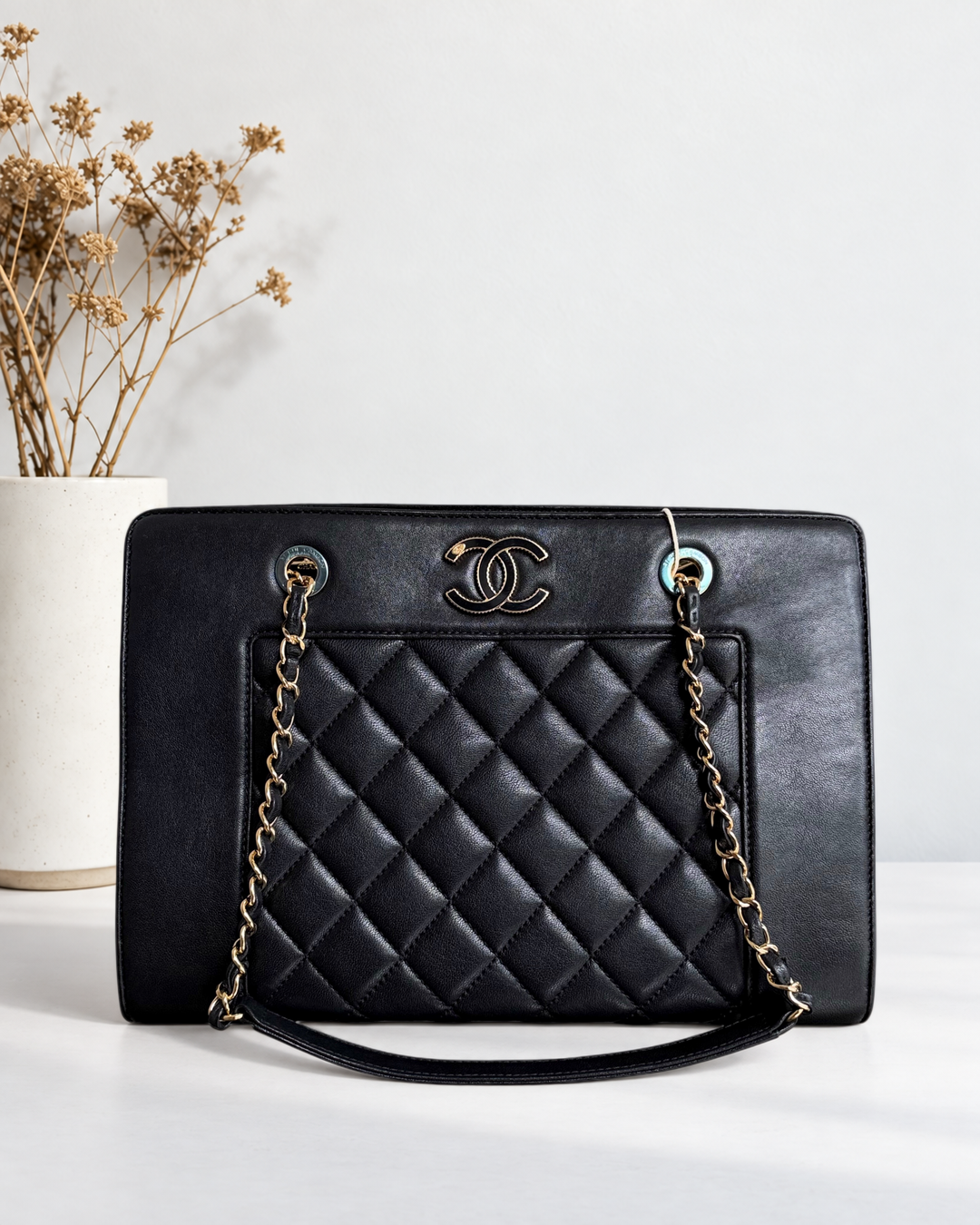 Chanel Shopping Tote - Calfskin Quilted Black Gold Hardware Series 23