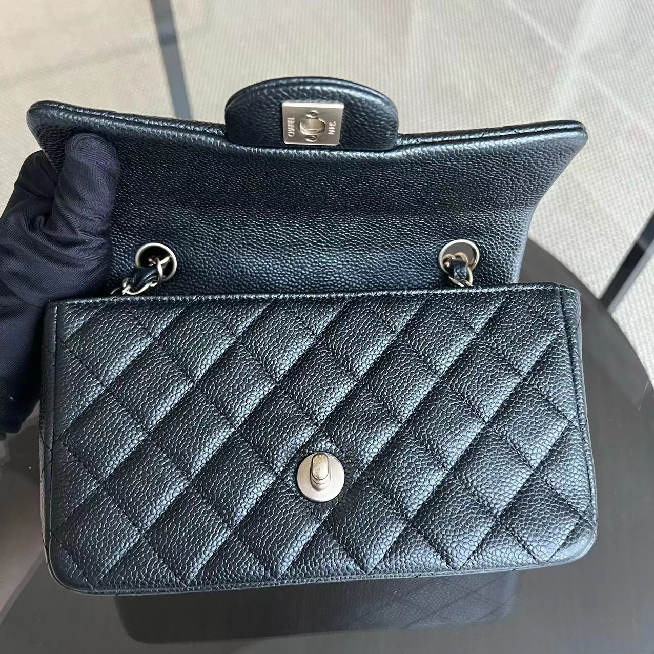 *Rare* Caviar Mini Rectangle Classic Flap Quilted Black Golden Hardware Series 20