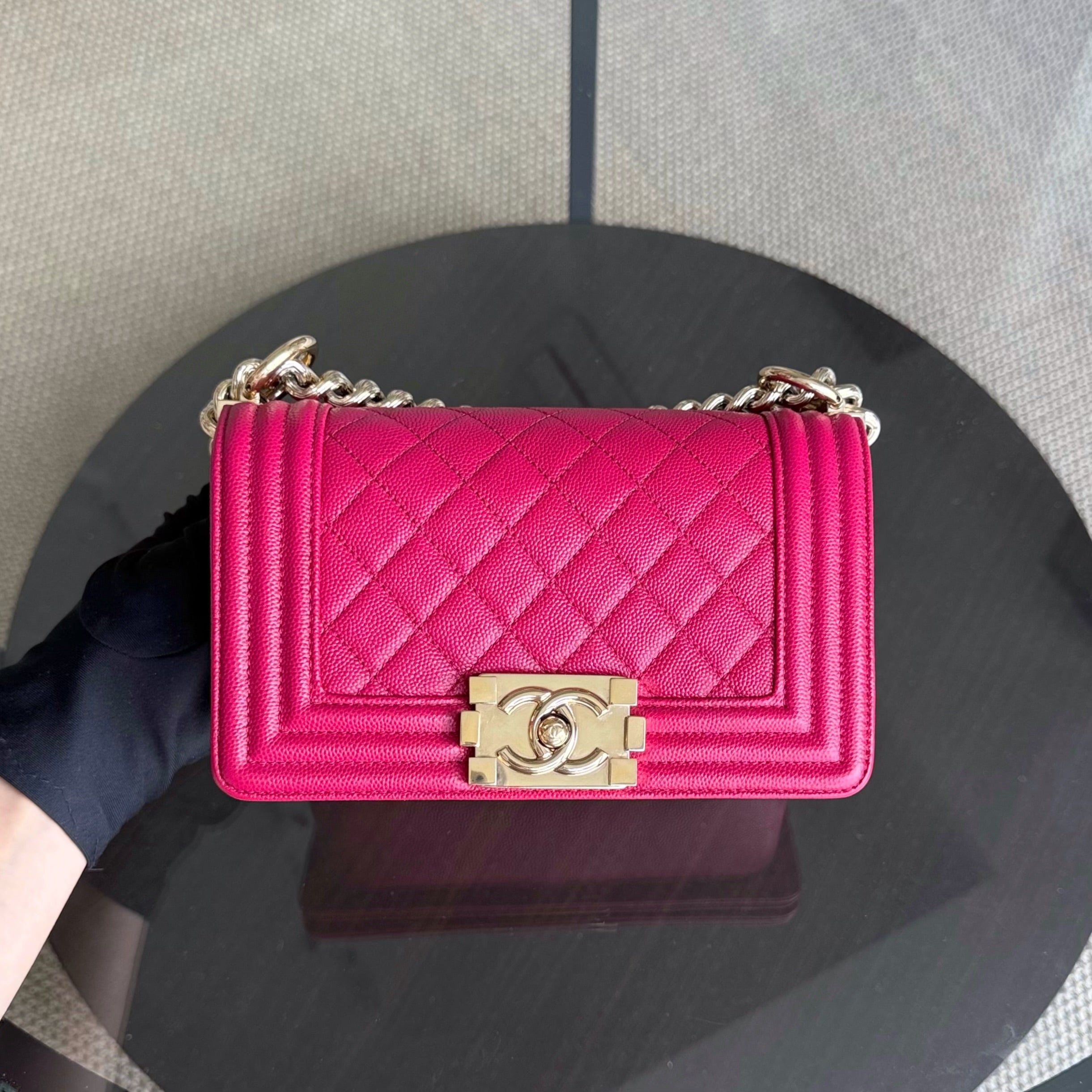 Chanel Boy Small - Caviar 20CM Quilted Pink Gold Hardware Series 23