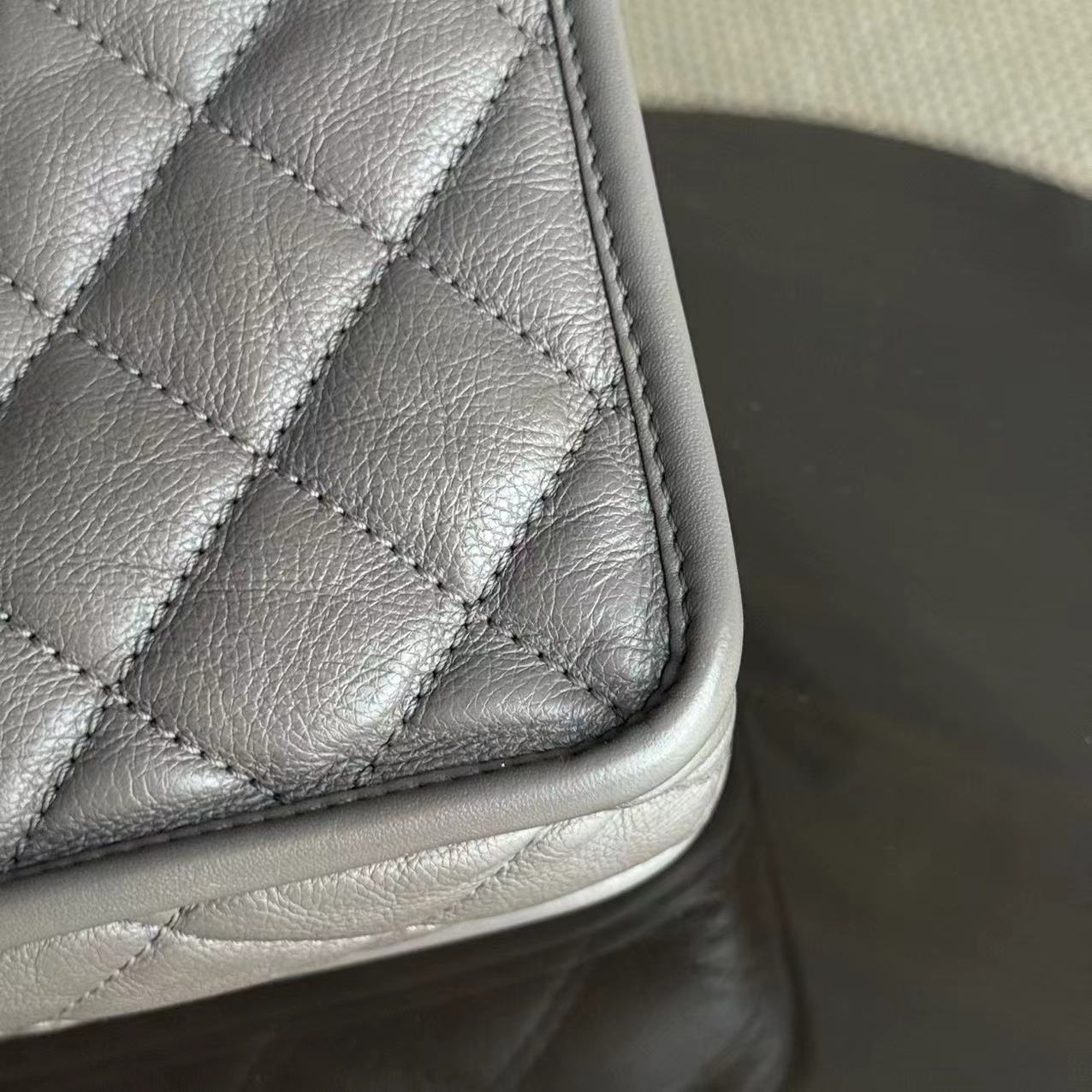 Chanel Flap French Riviera - Calfskin 28CM Grey Quilted Gray Ruthenium Palladium Silver Hardware Series 20