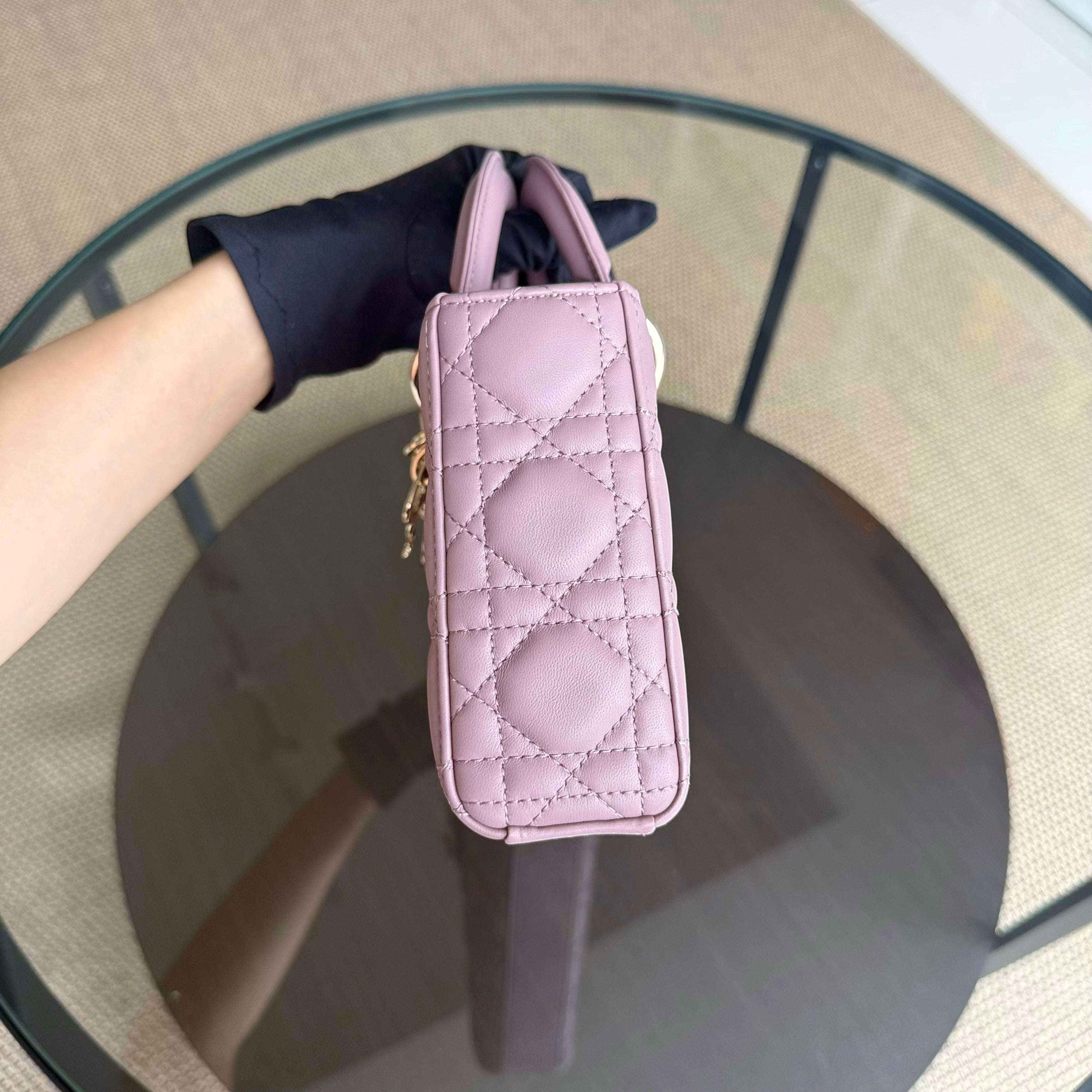 Dior D-Joy Medium - Cannage Lambskin Blush Pink Gold Hardware