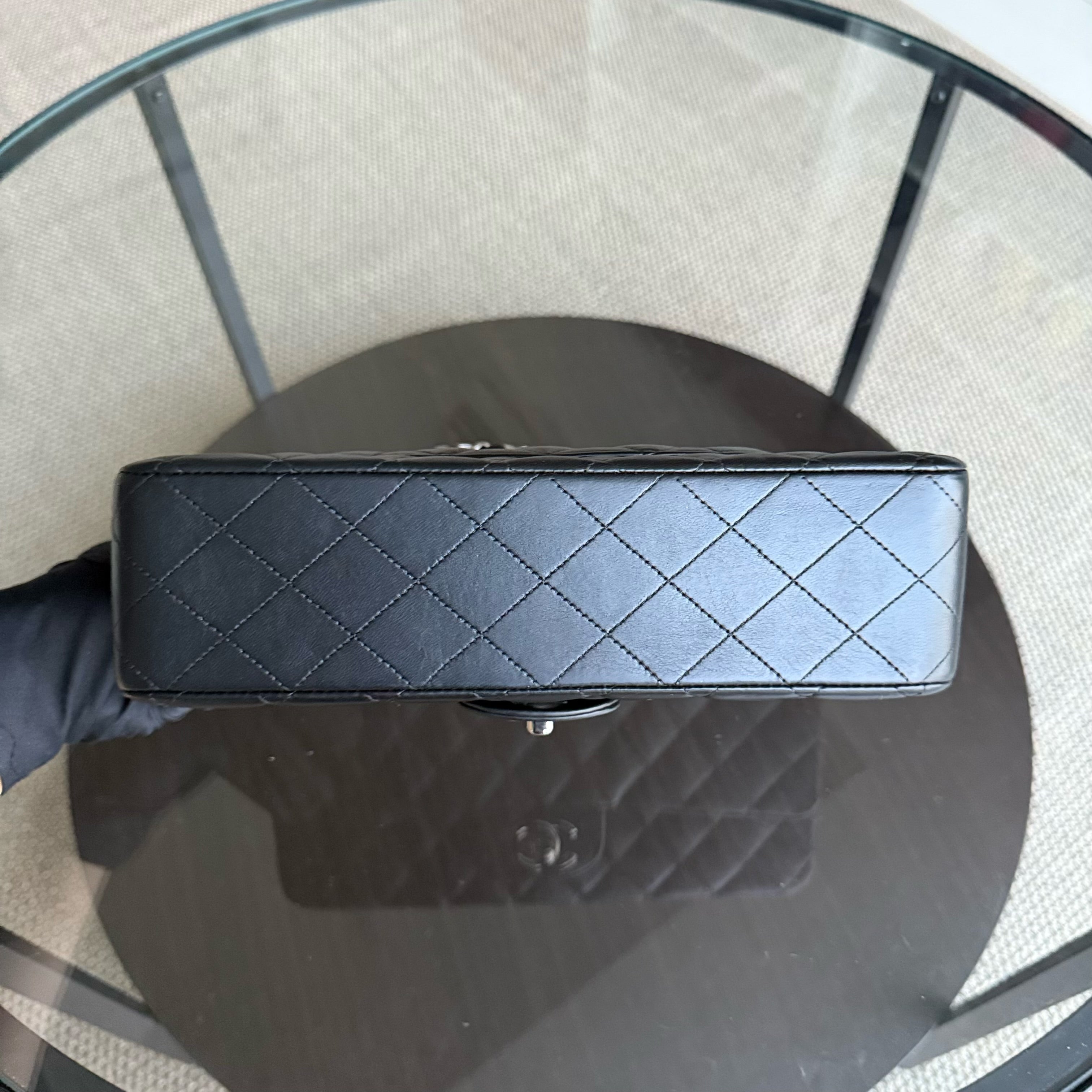 Chanel Classic Flap Medium - 25CM Quilted Lambskin Black Silver Hardware Series 12