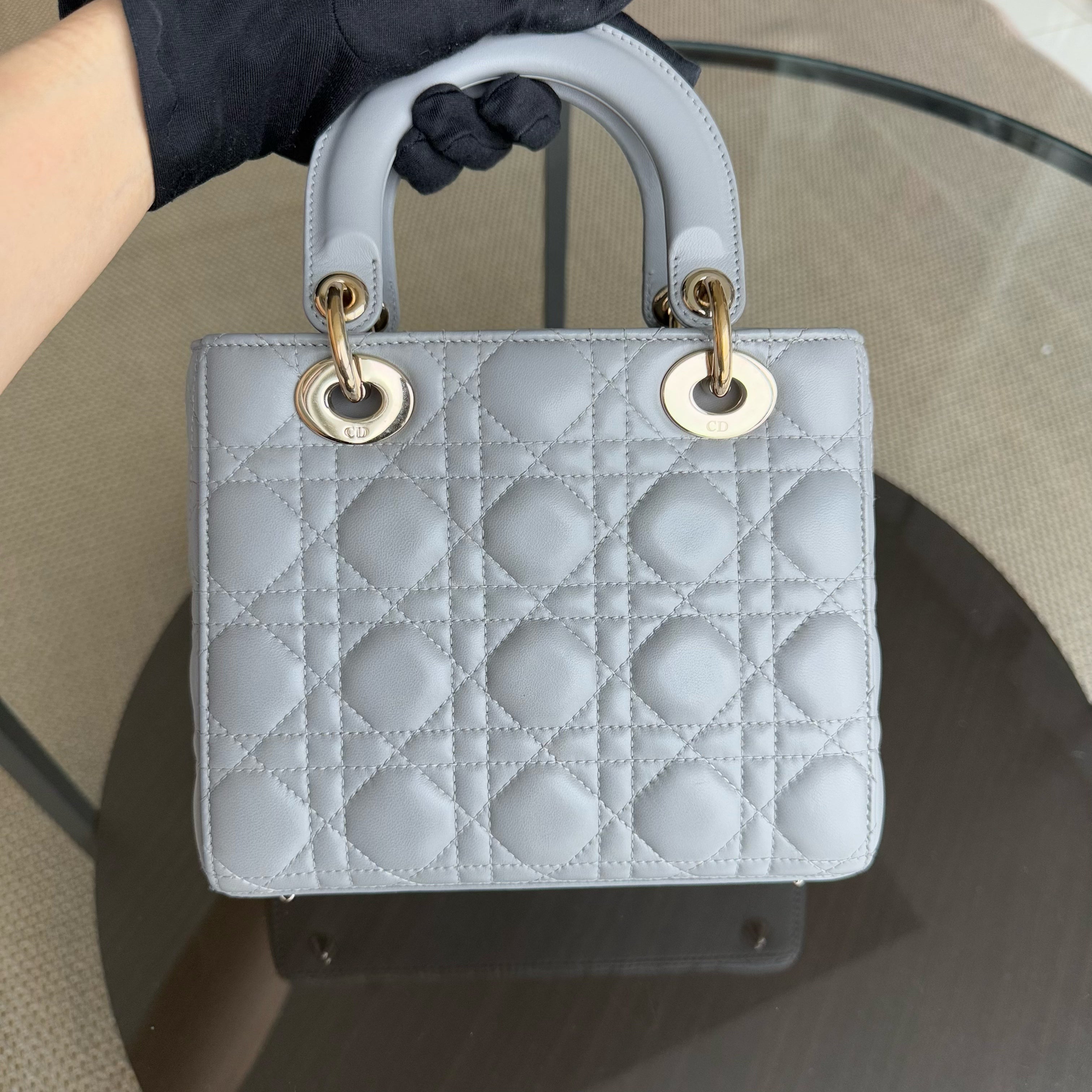 Dior Lady Small - Cannage Lambskin Grey Gray Gold Hardware