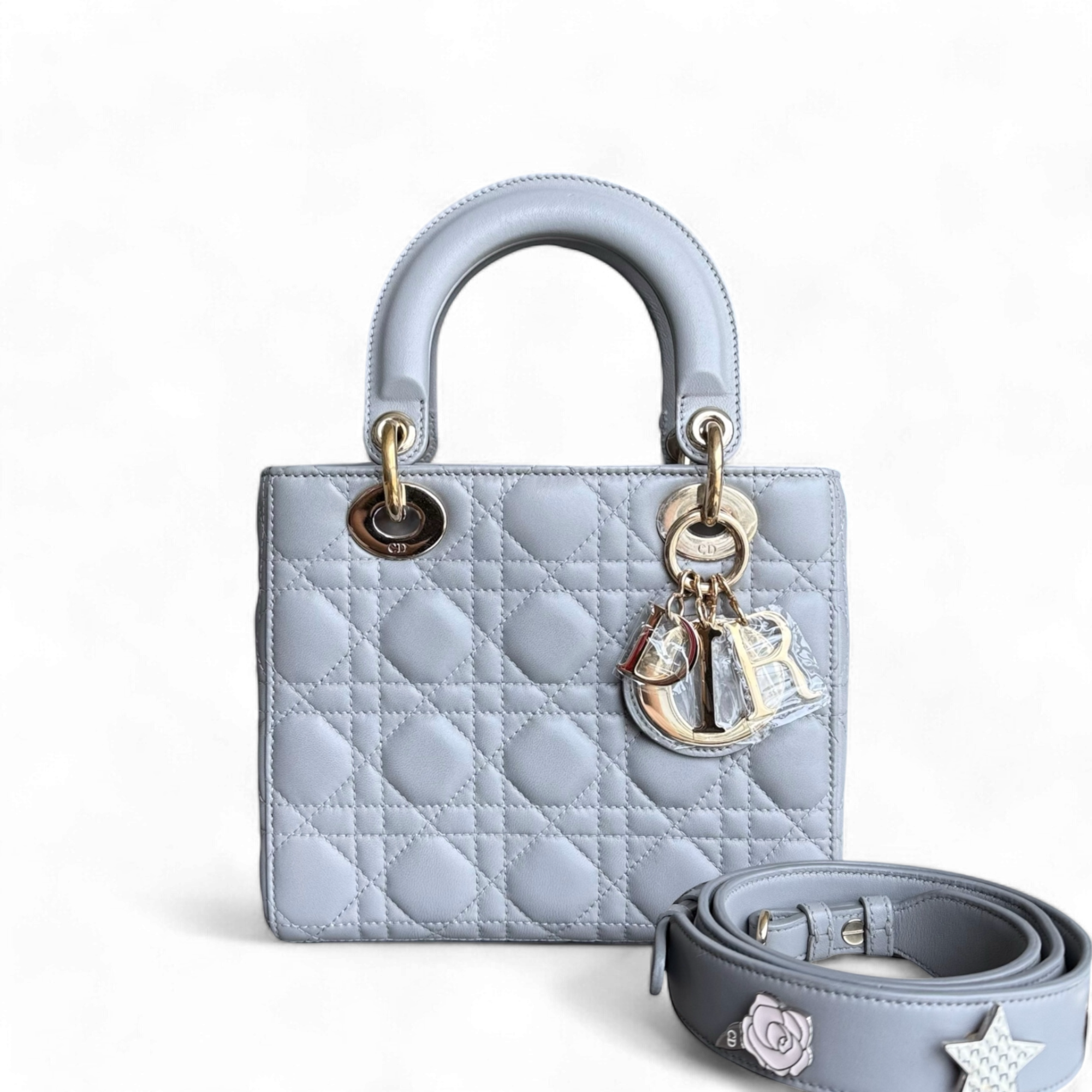 Dior Lady Small - Cannage Lambskin Grey Gray Gold Hardware