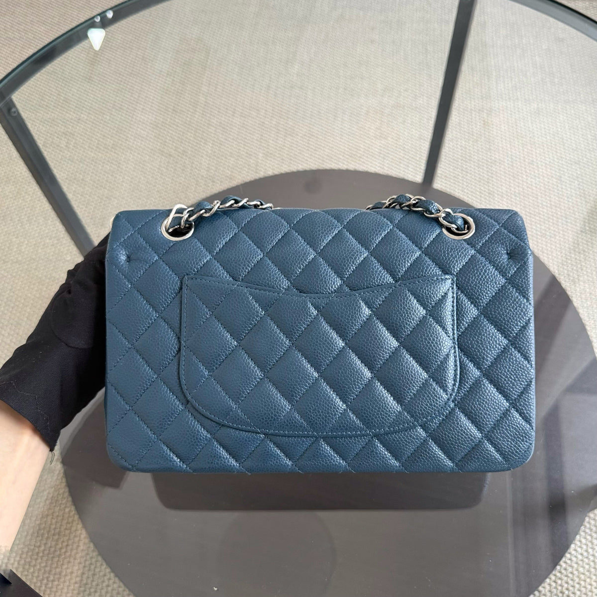 Chanel Classic Flap Medium - Caviar 25CM Quilted Blue Silver Hardware Series 20