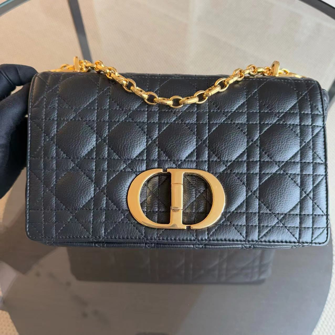 Dior Caro Medium - Cannage Grained Calfskin Black Gold Hardware