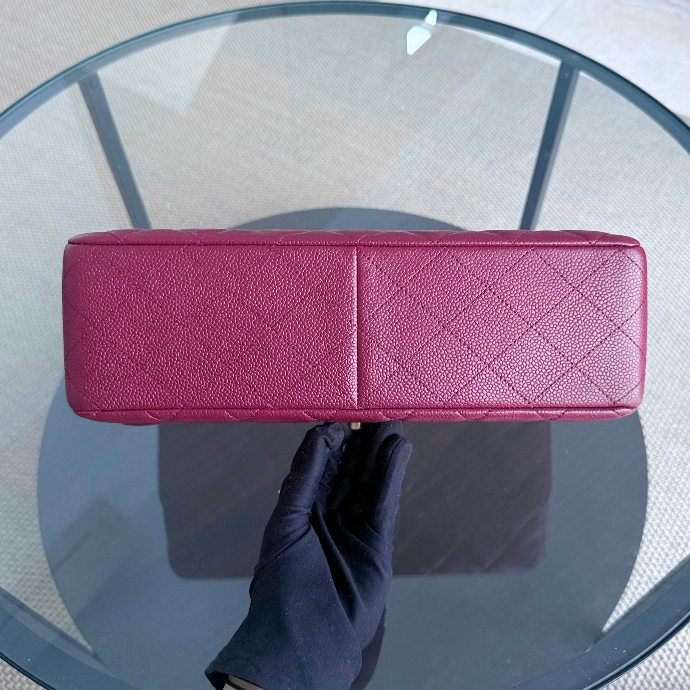 Chanel Classic Flap Jumbo - Caviar 30CM Single Flap Quilted Burgundy Dark Red Gold Hardware Series 13