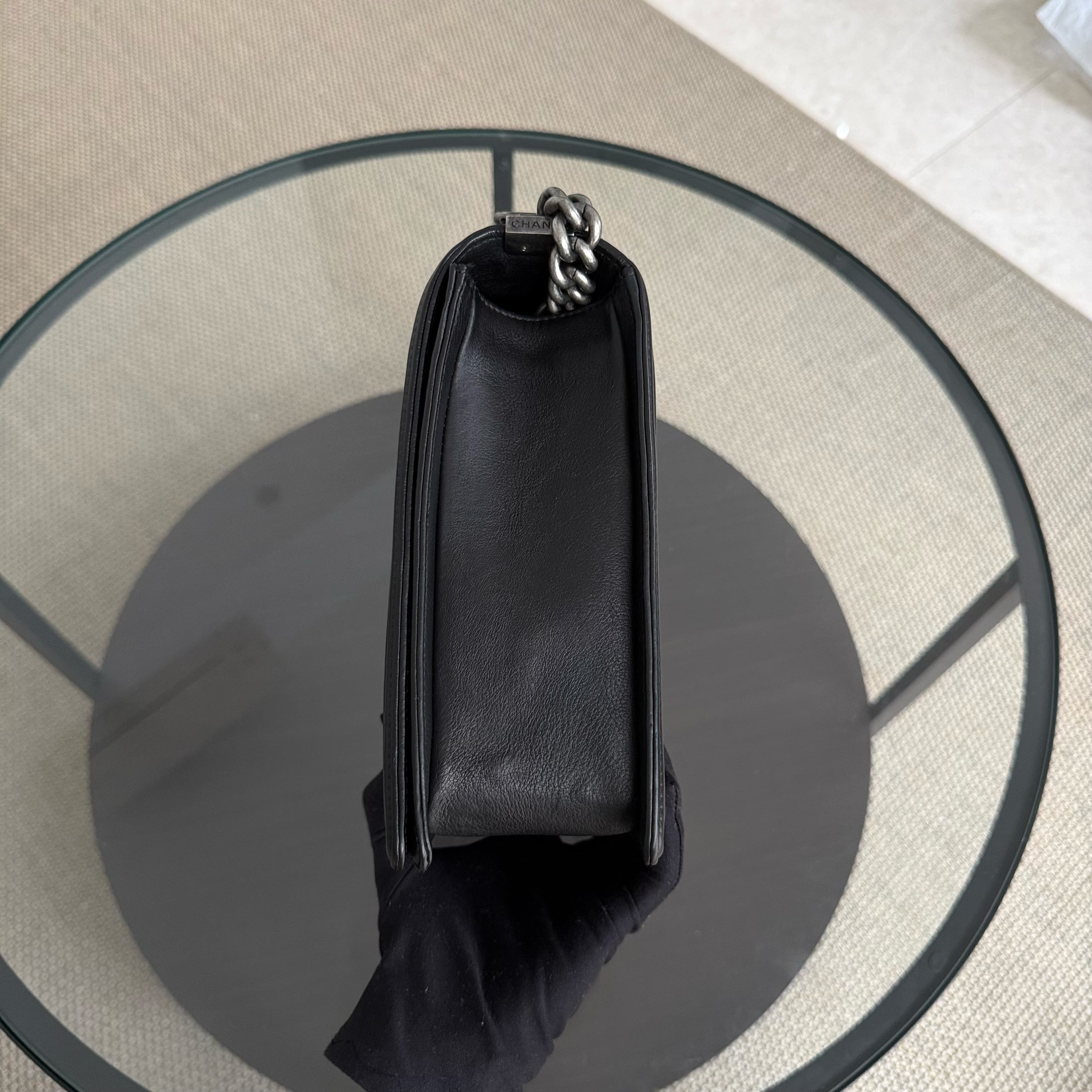 Chanel Boy Large - 30CM Quilted Calfskin Black Silver Hardware Series 17