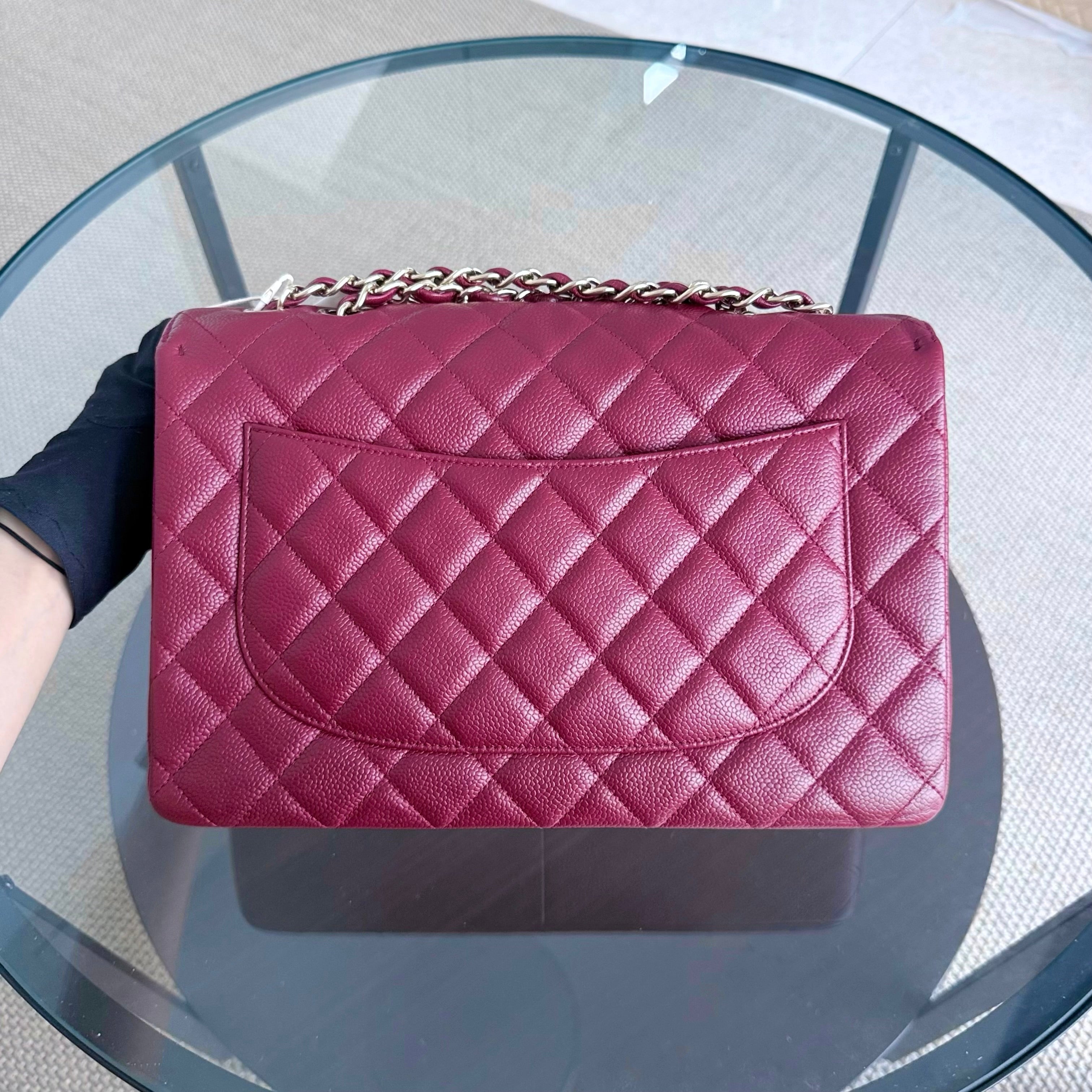 Chanel Classic Flap Jumbo - Caviar 30CM Single Flap Quilted Burgundy Dark Red Gold Hardware Series 13