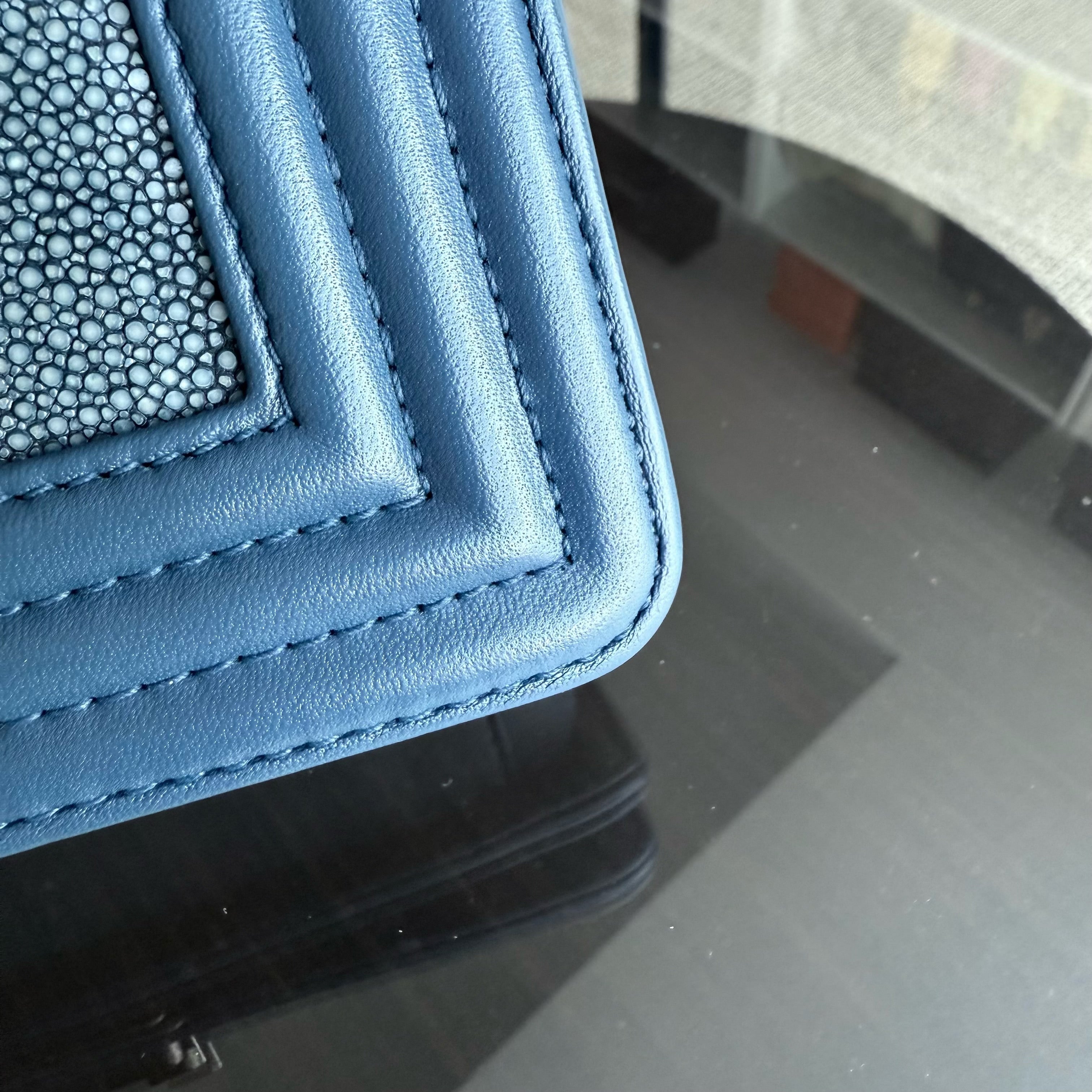 Chanel Boy Small - Small Galuchat Stingray Blue Ruthenium Silver Hardware Series 16
