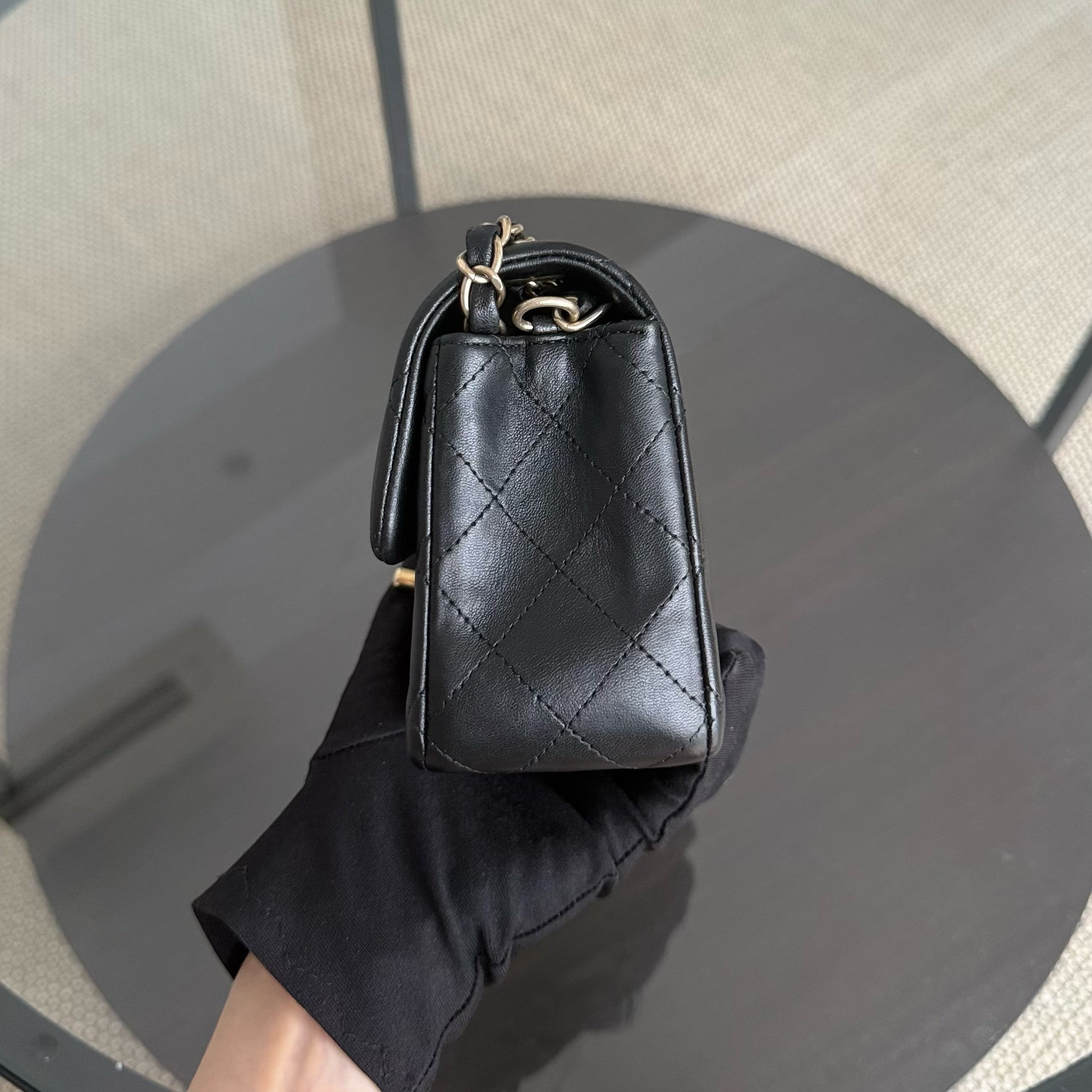 Chanel Mini Rectangle Classic Flap - 20CM Lamskin Quilted Black Gold Hardware Series 20
