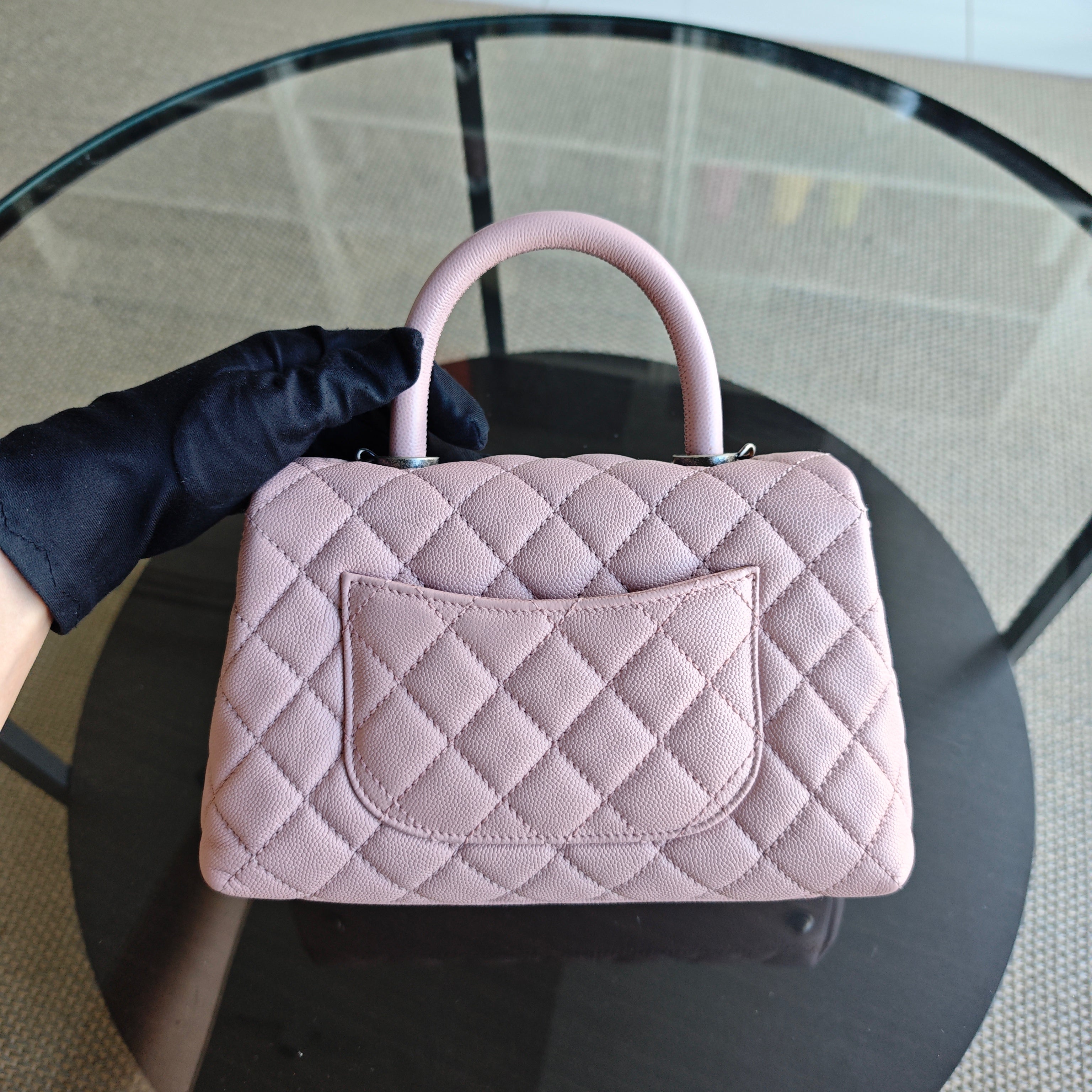 Chanel Coco Handle Small - Caviar Quilted Grained Calfskin Light Pink Silver Hardware Series 23