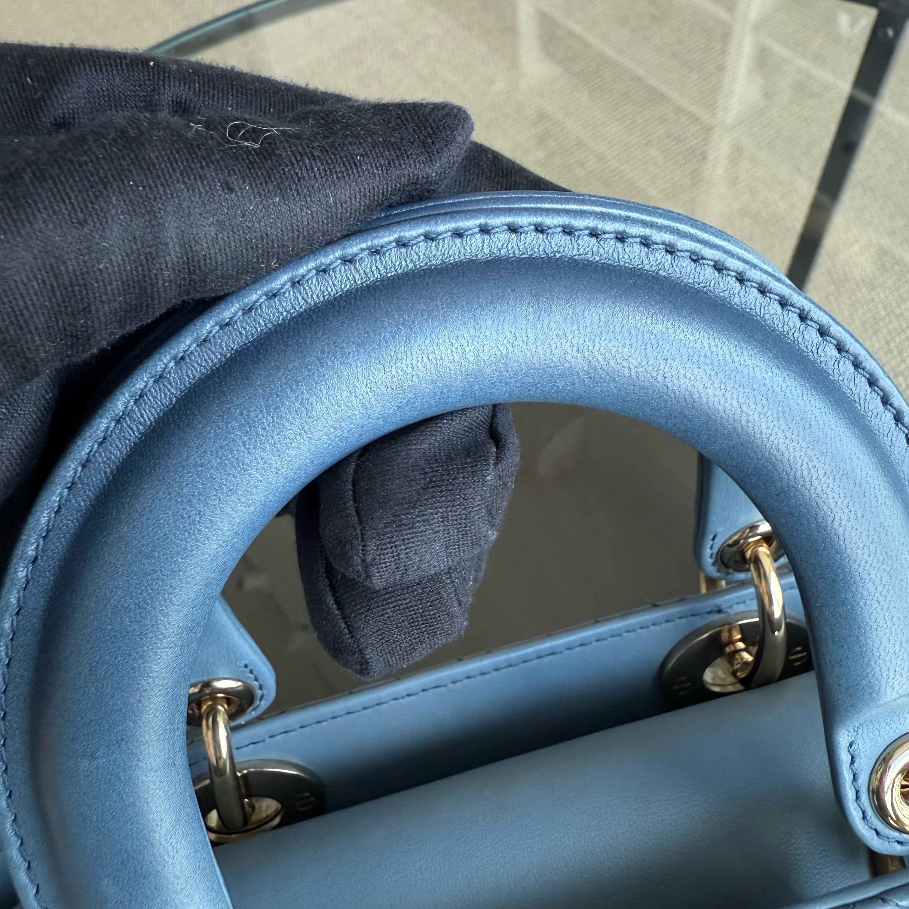 Dior Lady Small Flap - Cannage Lambskin Blue Gold Hardware MyABC