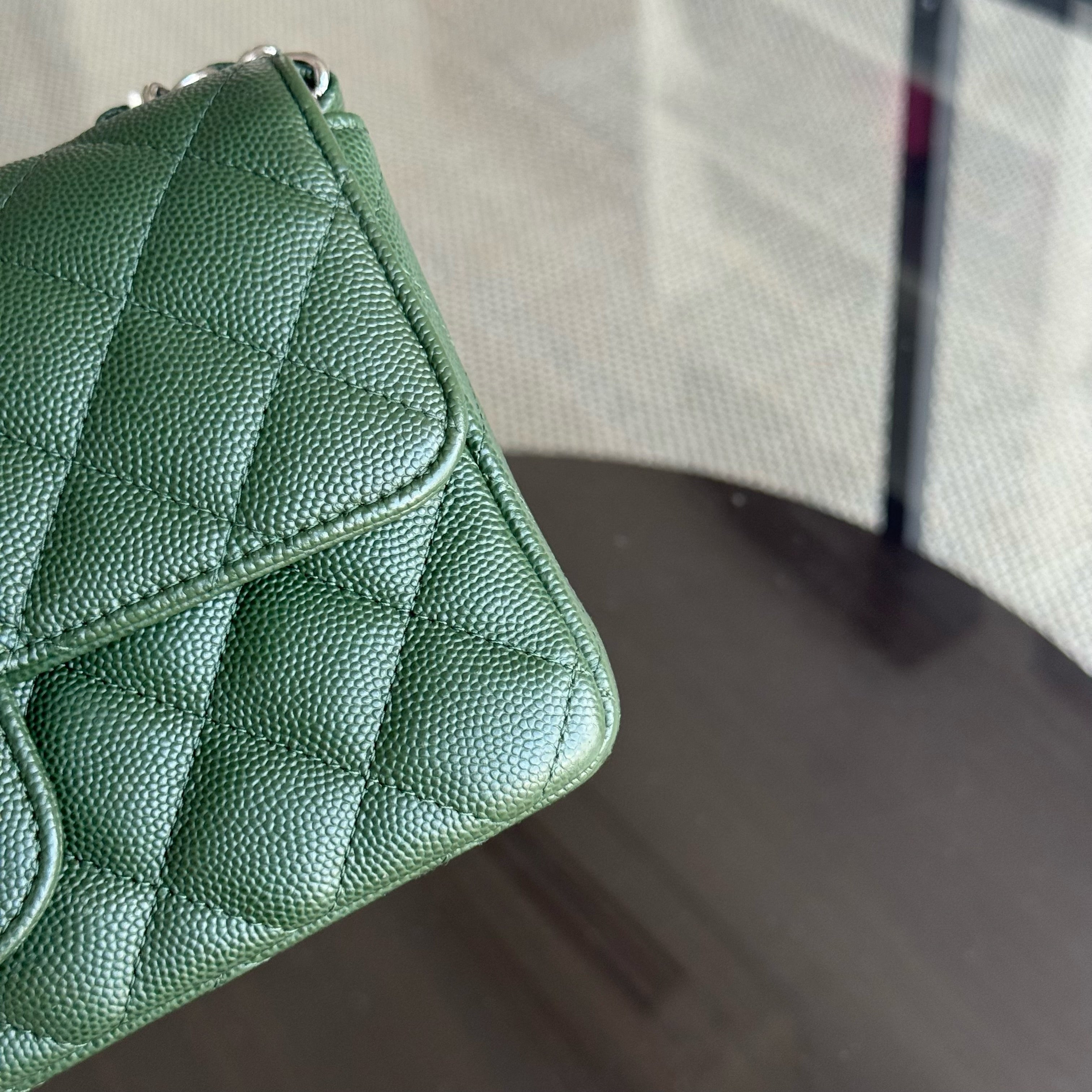 Chanel Caviar Mini Rectangle Classic Flap - 20CM Quilted Dark Green Silver Hardware Series 25