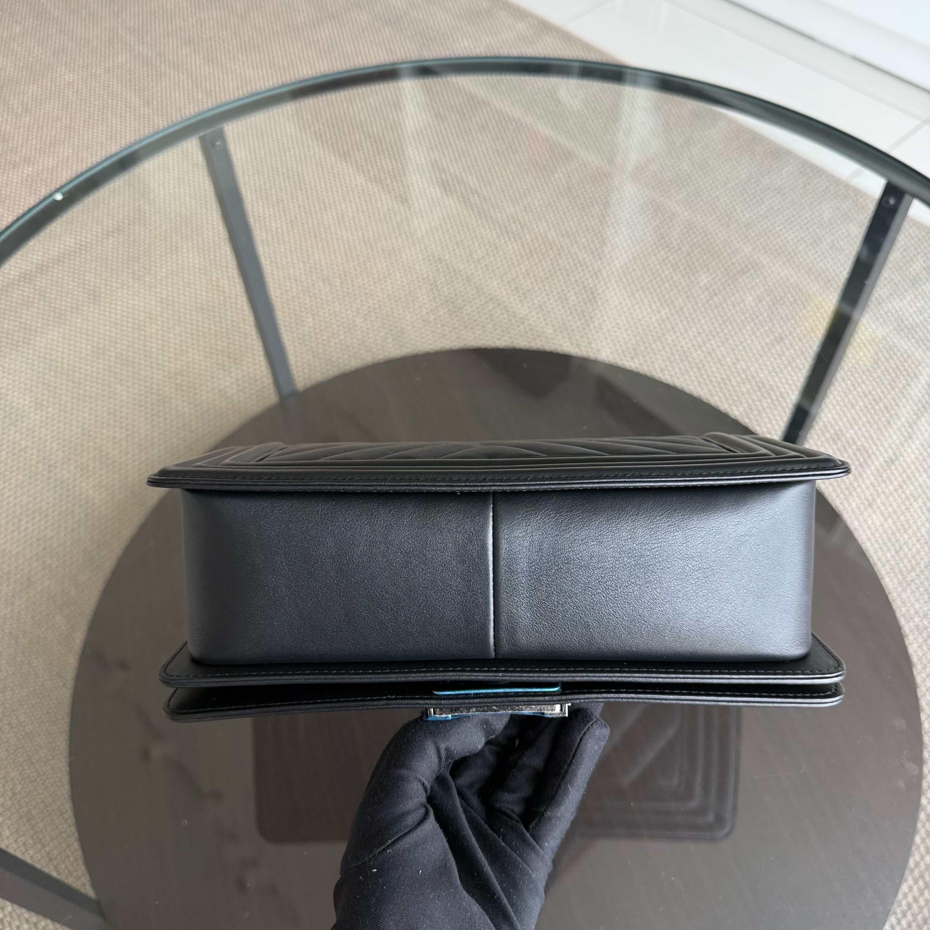 Chanel Boy Medium - 25CM Chevron Calfskin Black Ruthenium Silver Hardware