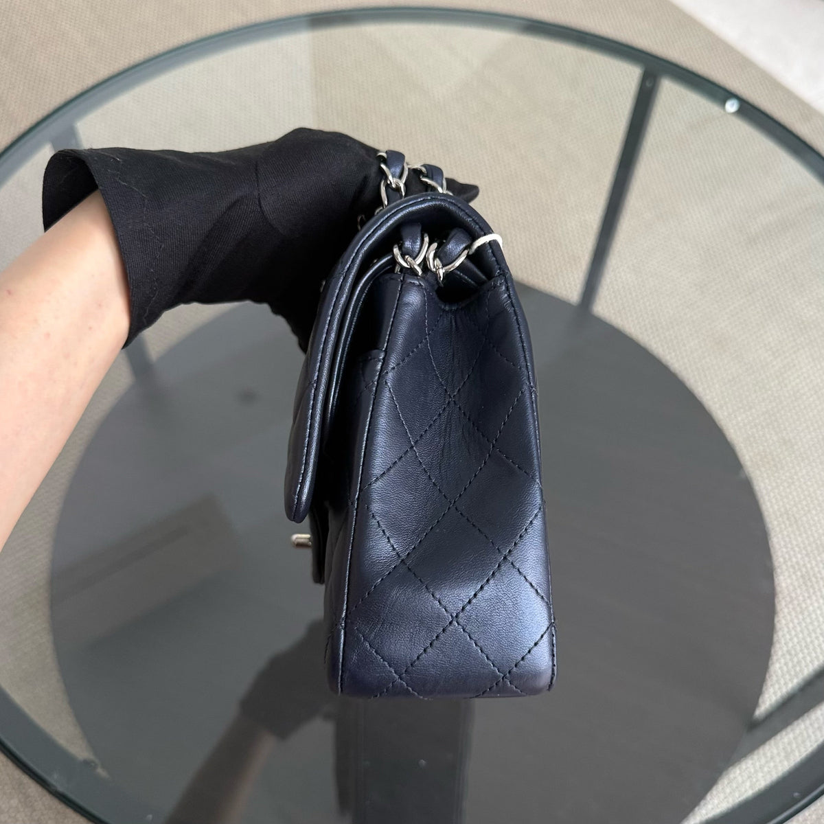 Chanel Classic Flap Medium - Lambskin 25CM Quilted Midnight Blue Light Silver Hardware Series 24