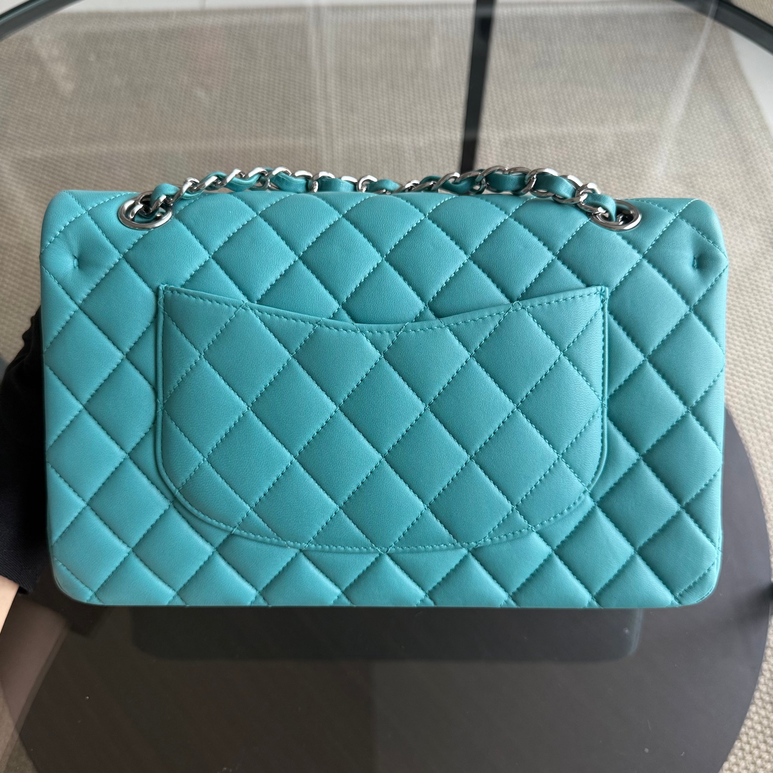 Chanel Classic Flap Medium - 25CM Quilted Lambskin Light Blue Silver Hardware Series 19