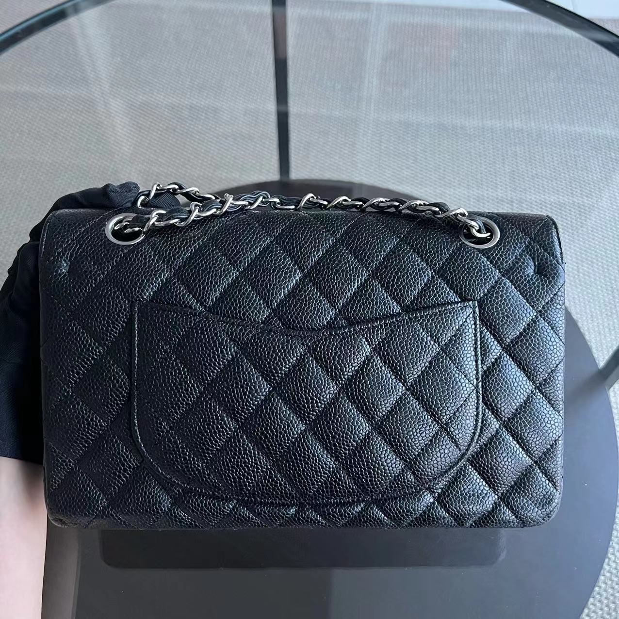 Chanel Classic Flap Medium - Caviar Quilted Grained Calfskin Black Silver Hardware Series 13