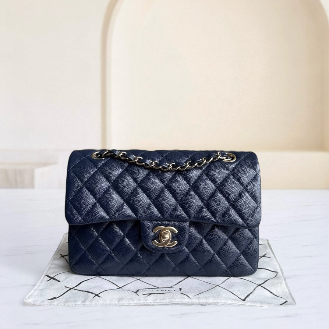 Chanel Classic Flap Small - Caviar 23CM Quilted Dark Midnight Blue Gold Hardware Series 31