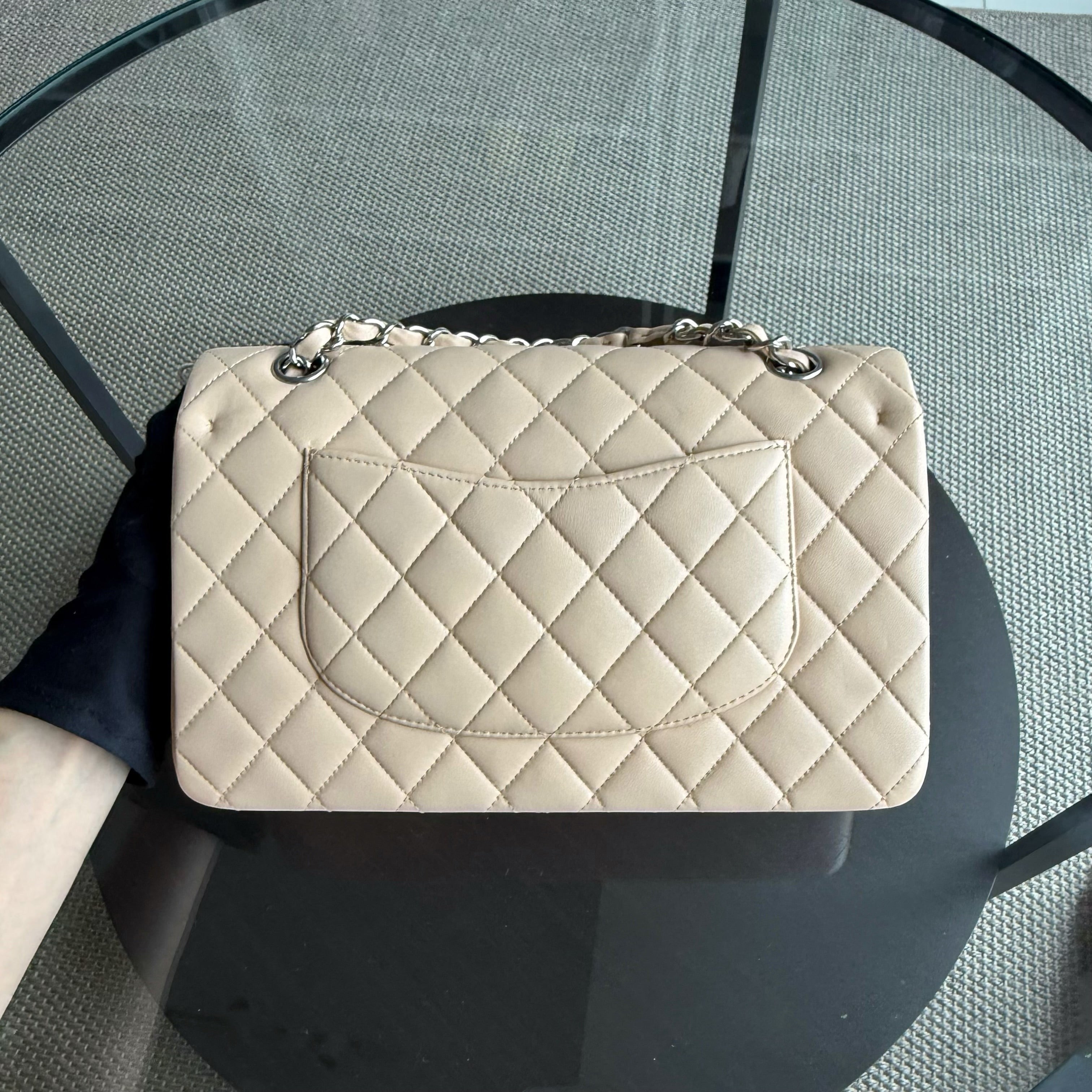 Chanel Classic Flap Medium - 25CM Quilted Lambskin Beige Silver Hardware Series 15