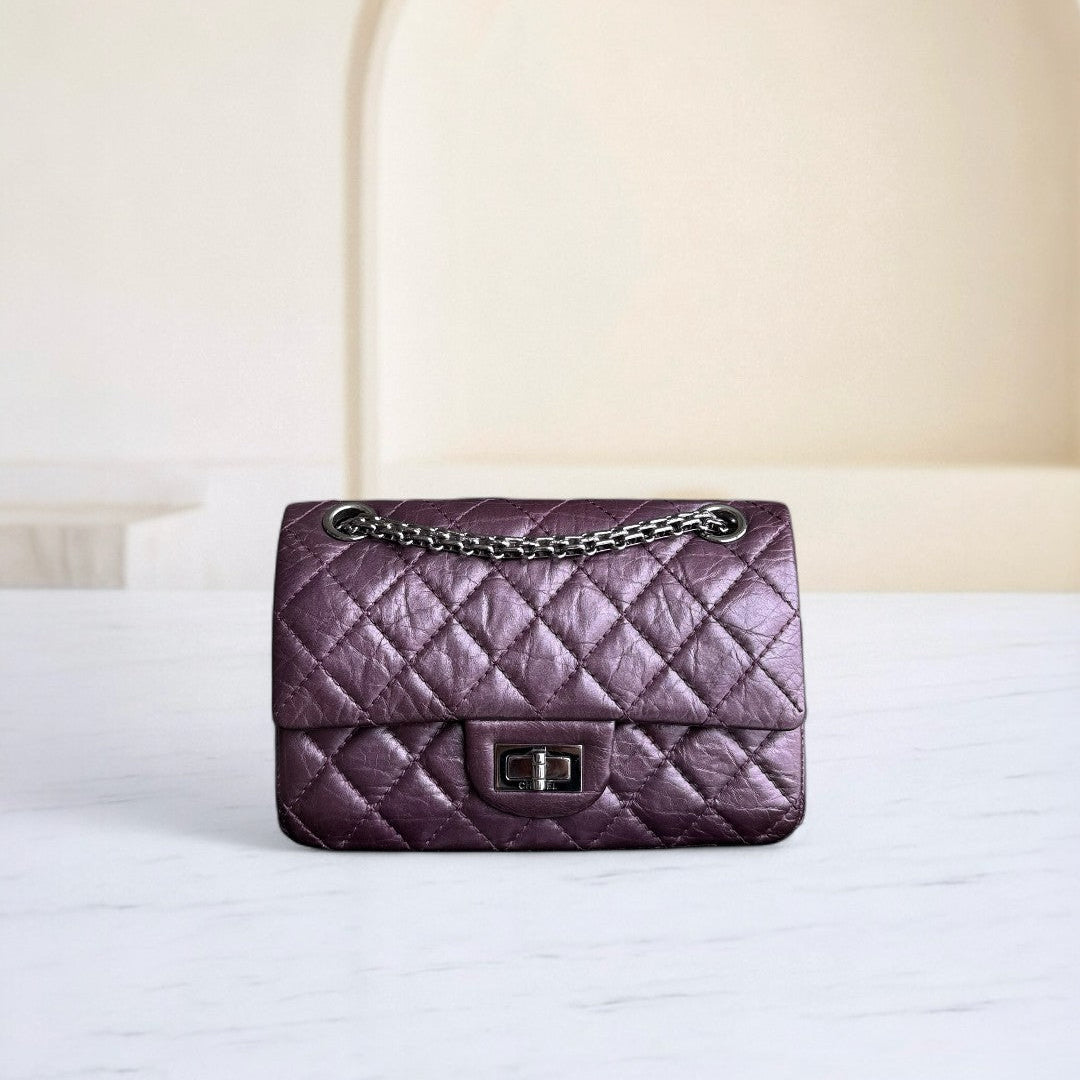 Chanel 2.55 Reissue Mini - 20CM Quilted Calfskin Purple Silver Hardware Series 16
