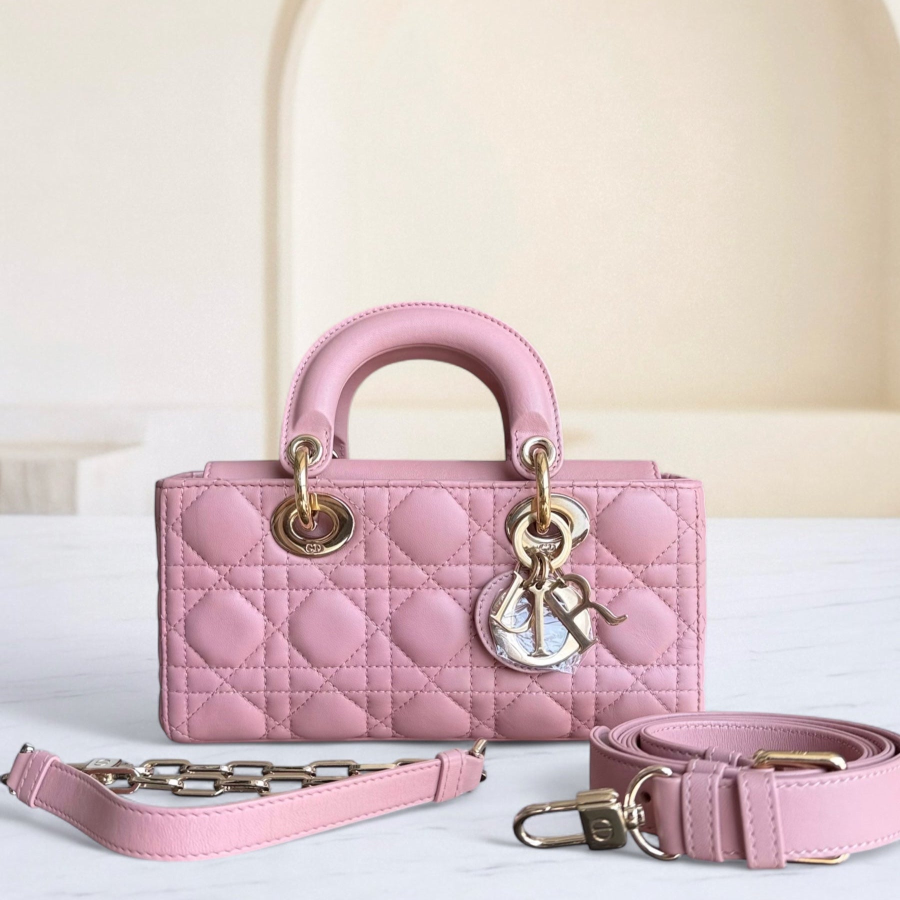 Dior Lady D-Joy Flap Small - Cannage Lambskin Pink Gold Hardware