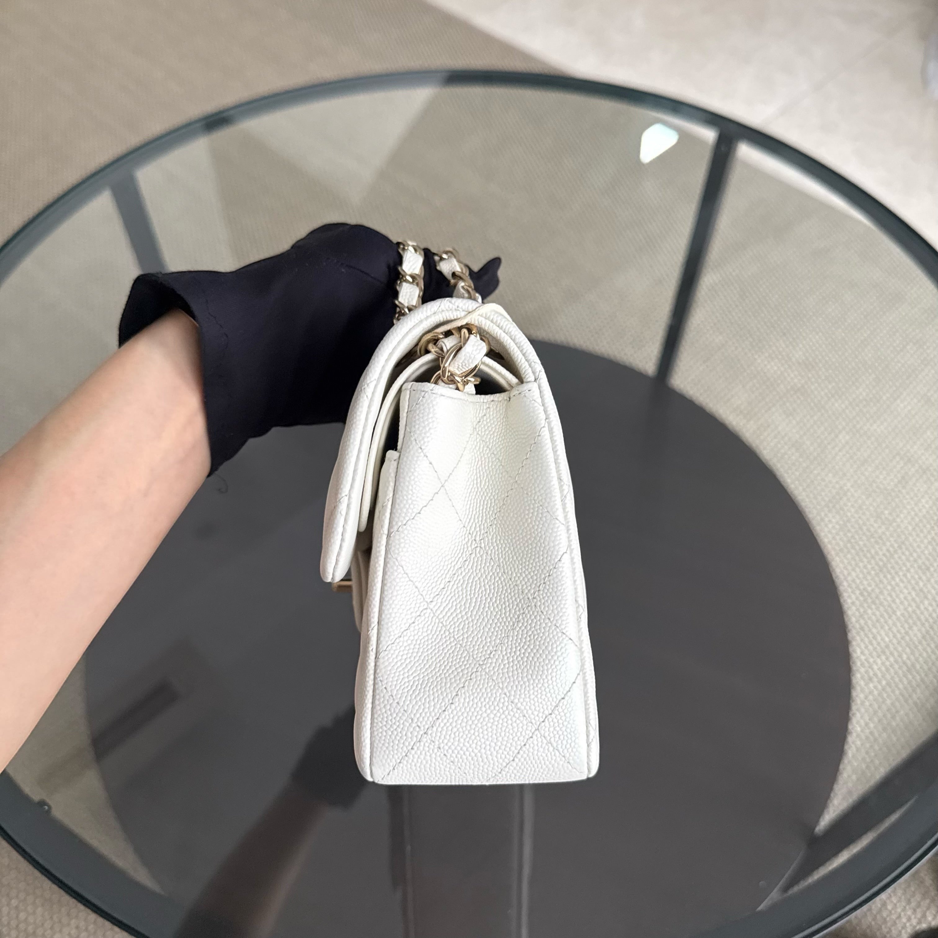 Chanel Classic Flap Small - Caviar 23CM Quilted White Light Gold Hardware Microchip