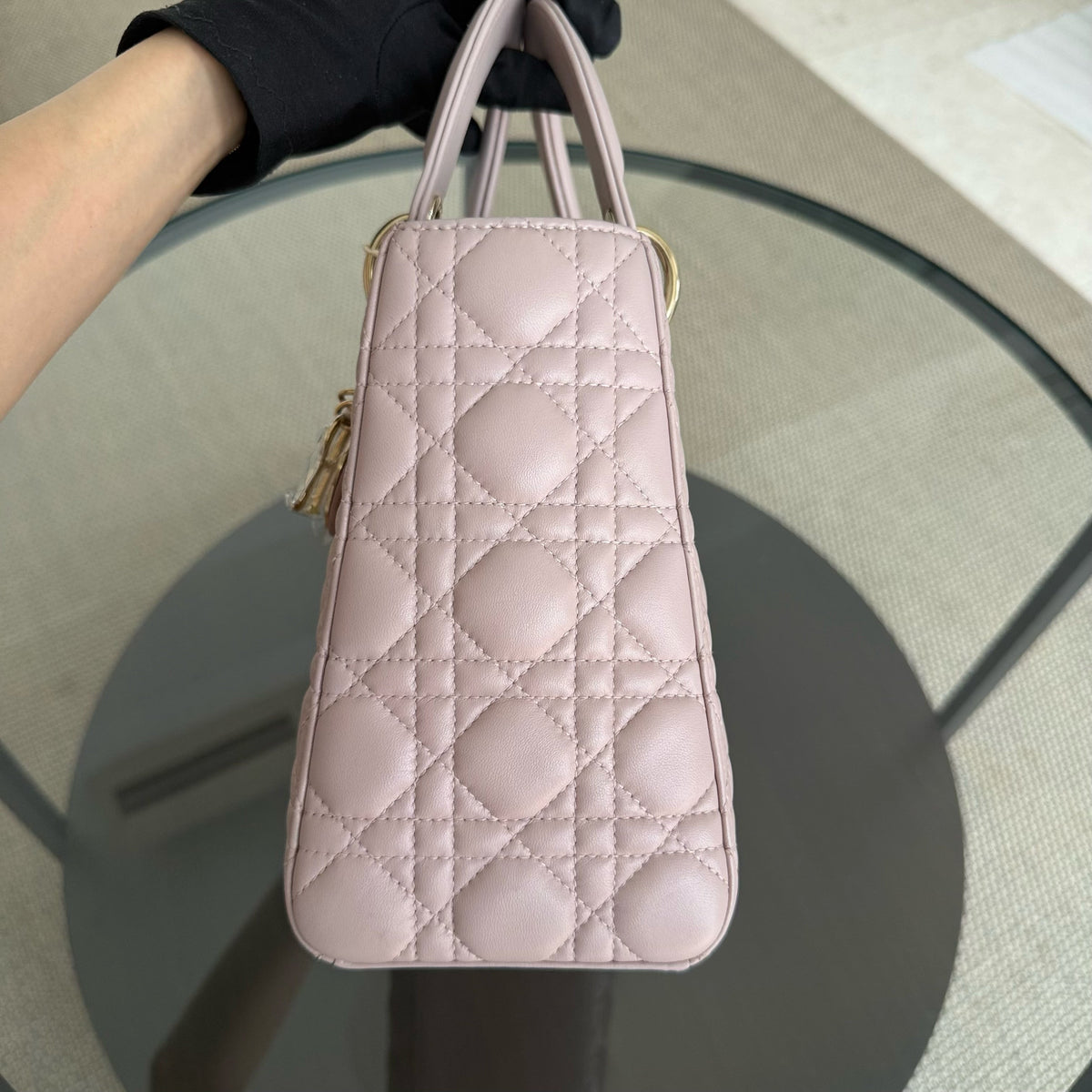 Dior Lady Medium Cannage Lambskin Light Pink Gold Hardware