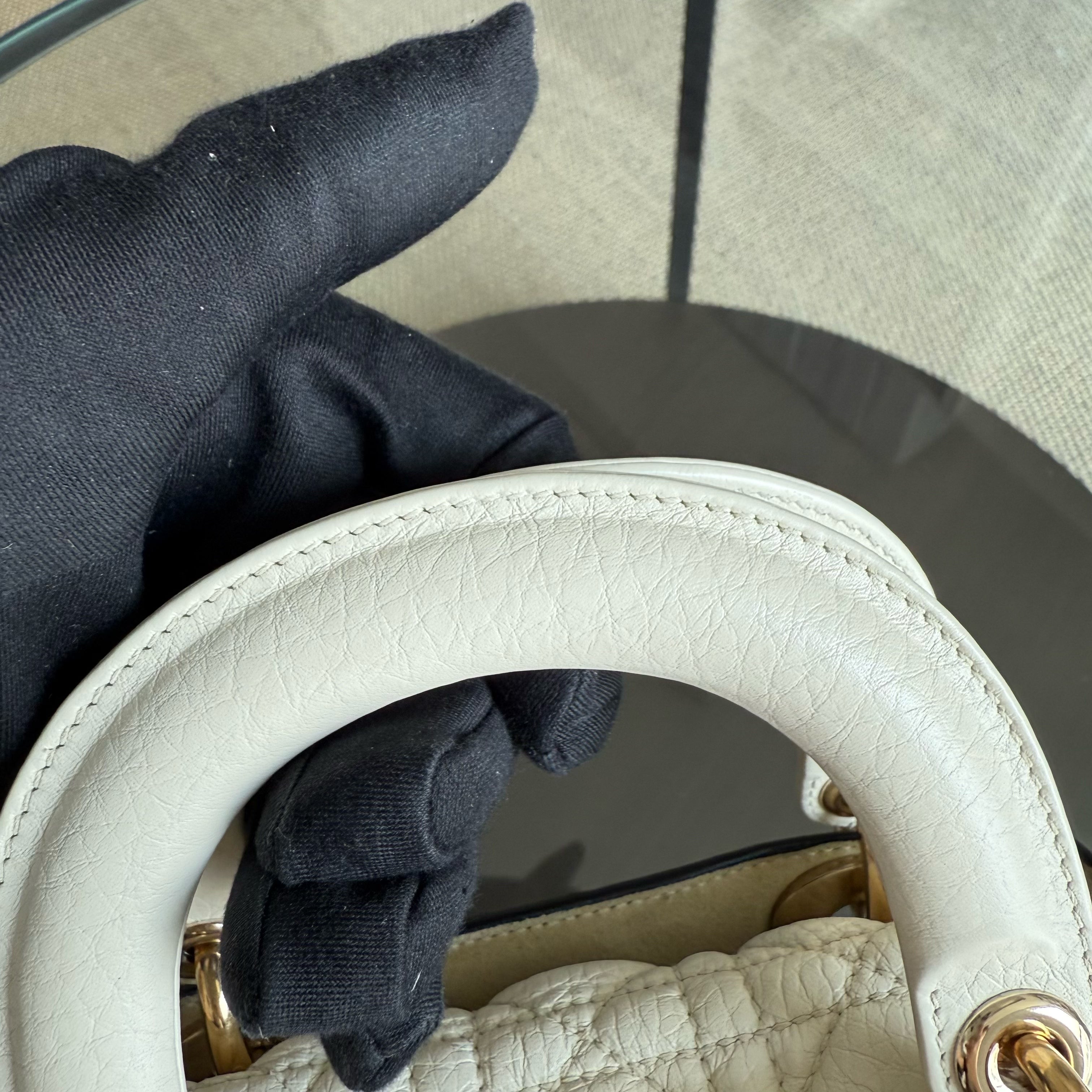 Dior Lady Mini - Grained Calfskin Cannage White Gold Hardware