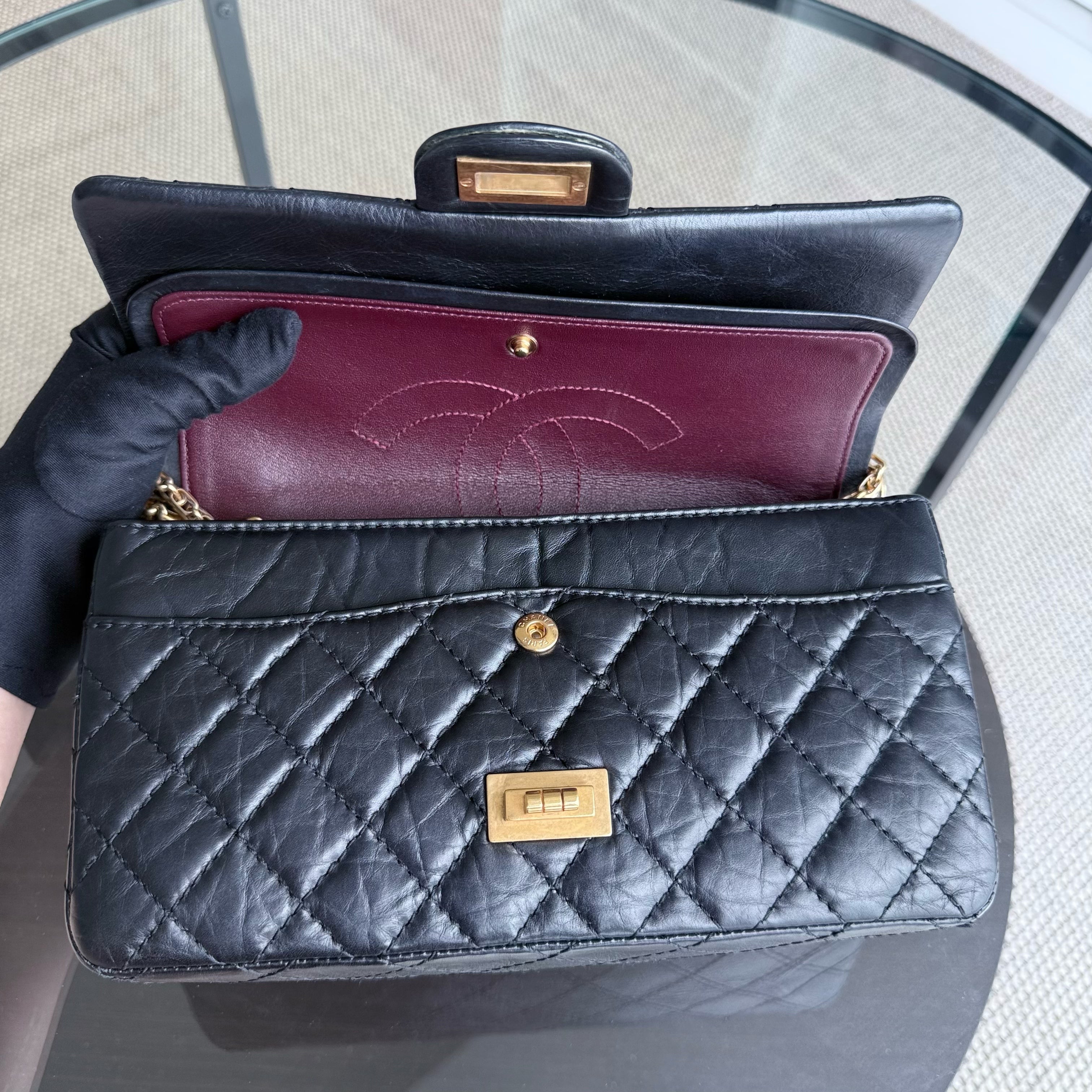 Chanel 2.55 Reissue 255 - 24CM Small Quilted Aged Calfskin Black Aged Gold Hardware Series 19