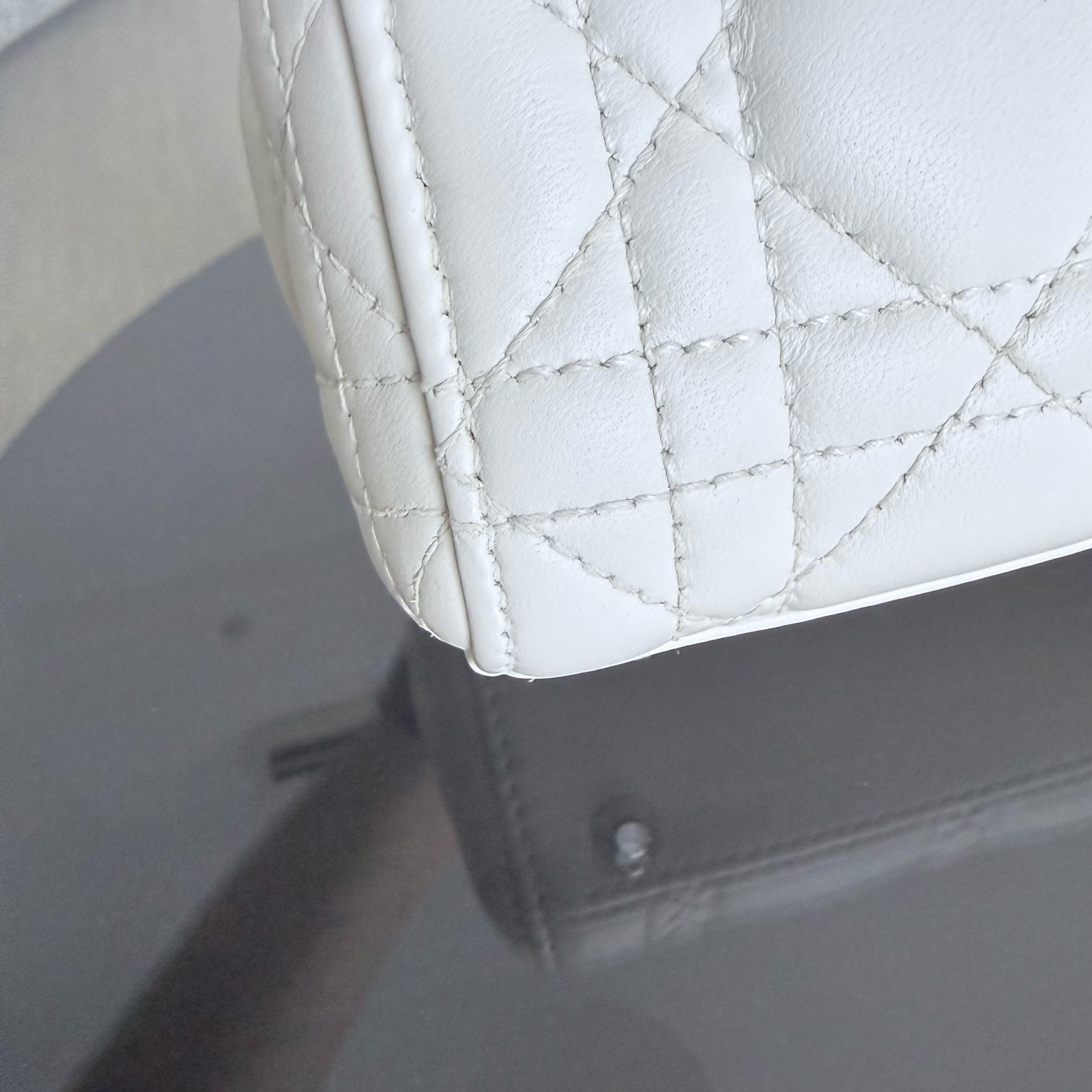 Dior Lady Mini - Cannage Lambskin White Silver Hardware Chain Strap