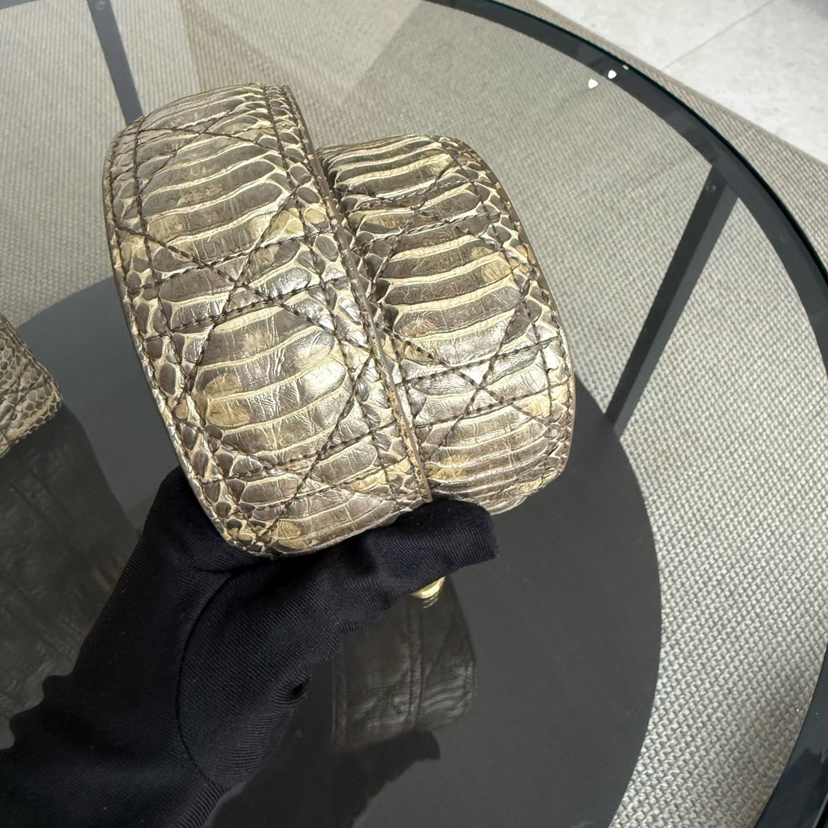 Dior Lady Small Flap - Cannage Gold Python Gold Hardware