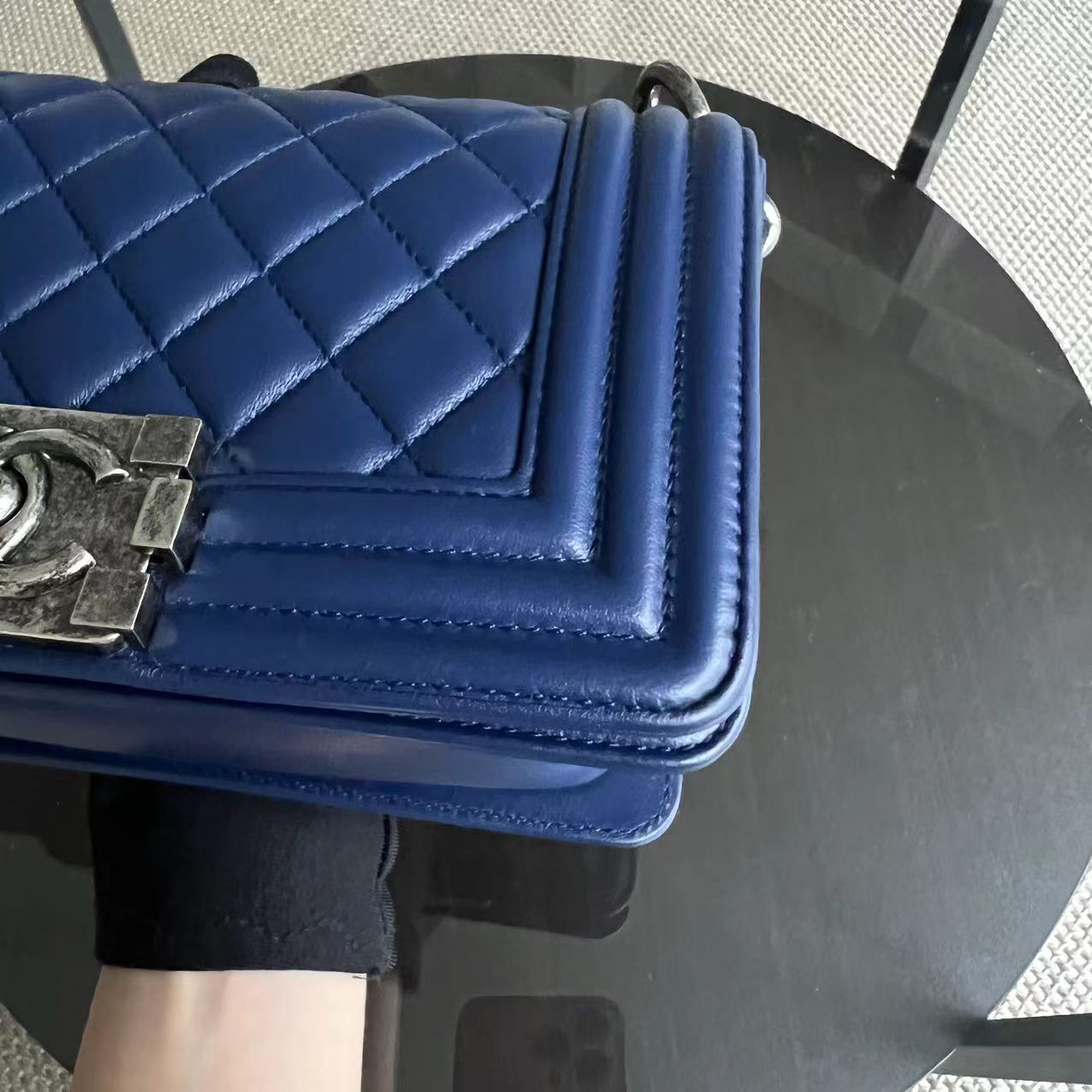 Chanel Boy Small Size Quilted Lambskin Dark Blue Ruthenium Silver Hardware Series 21