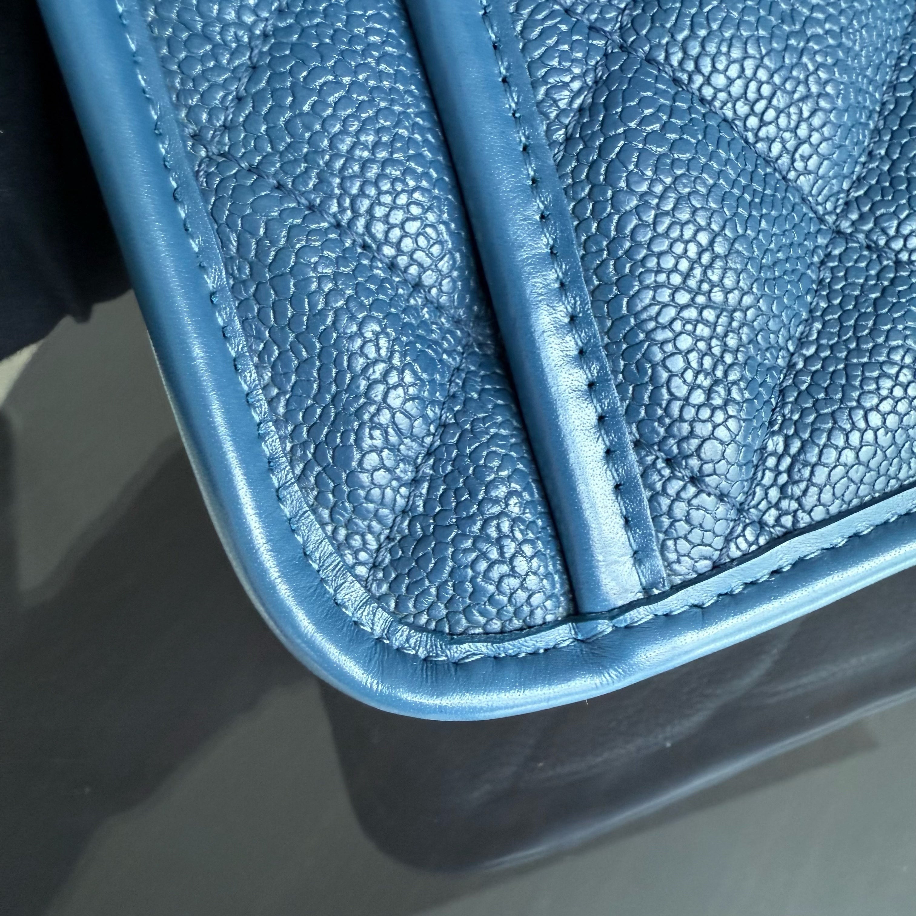 Chanel French Riviera Medium - Caviar Quilted Blue Silver Hardware Series 15