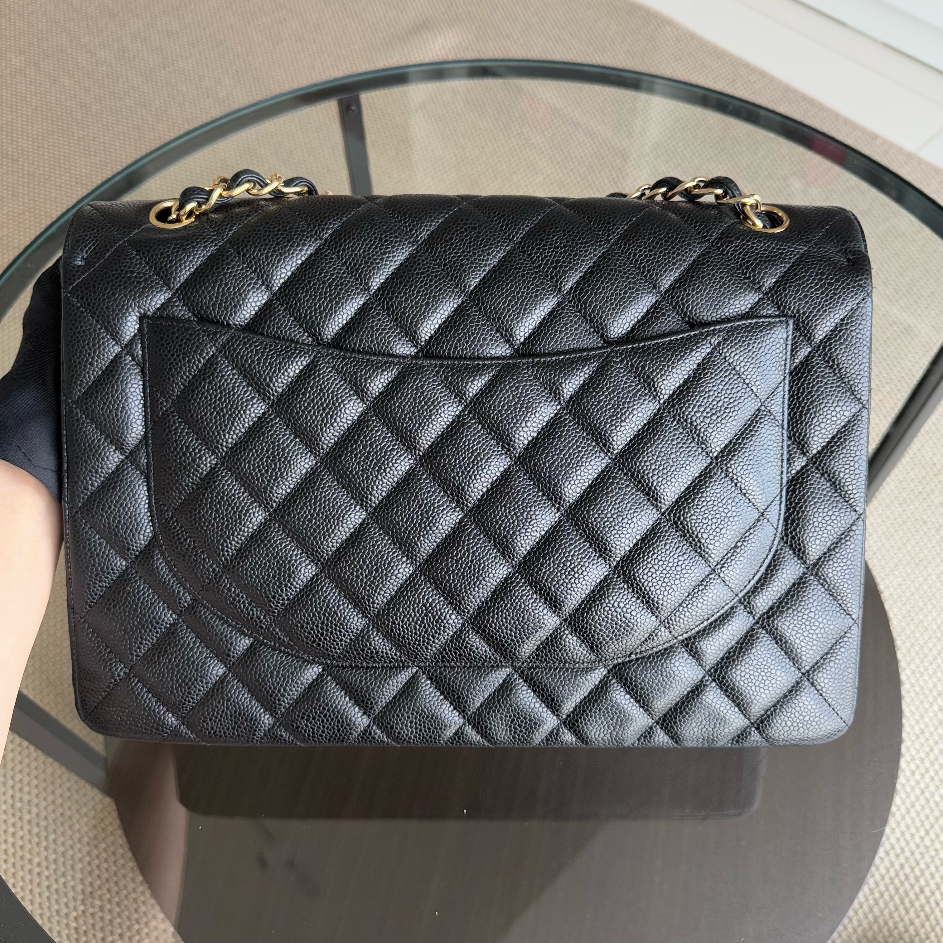 Chanel Classic Flap Maxi - 33CM Caviar Quilted Single Flap Black Gold Hardware Series 13