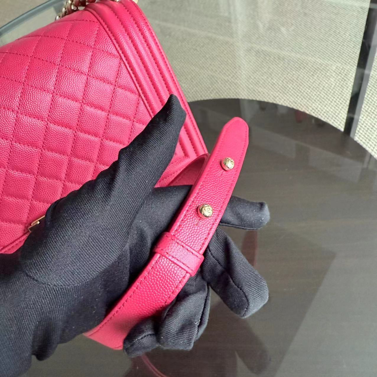 Chanel Boy Medium - Caviar 25CM Quilted Grained Calfskin Hot Pink Gold Hardware Series 23