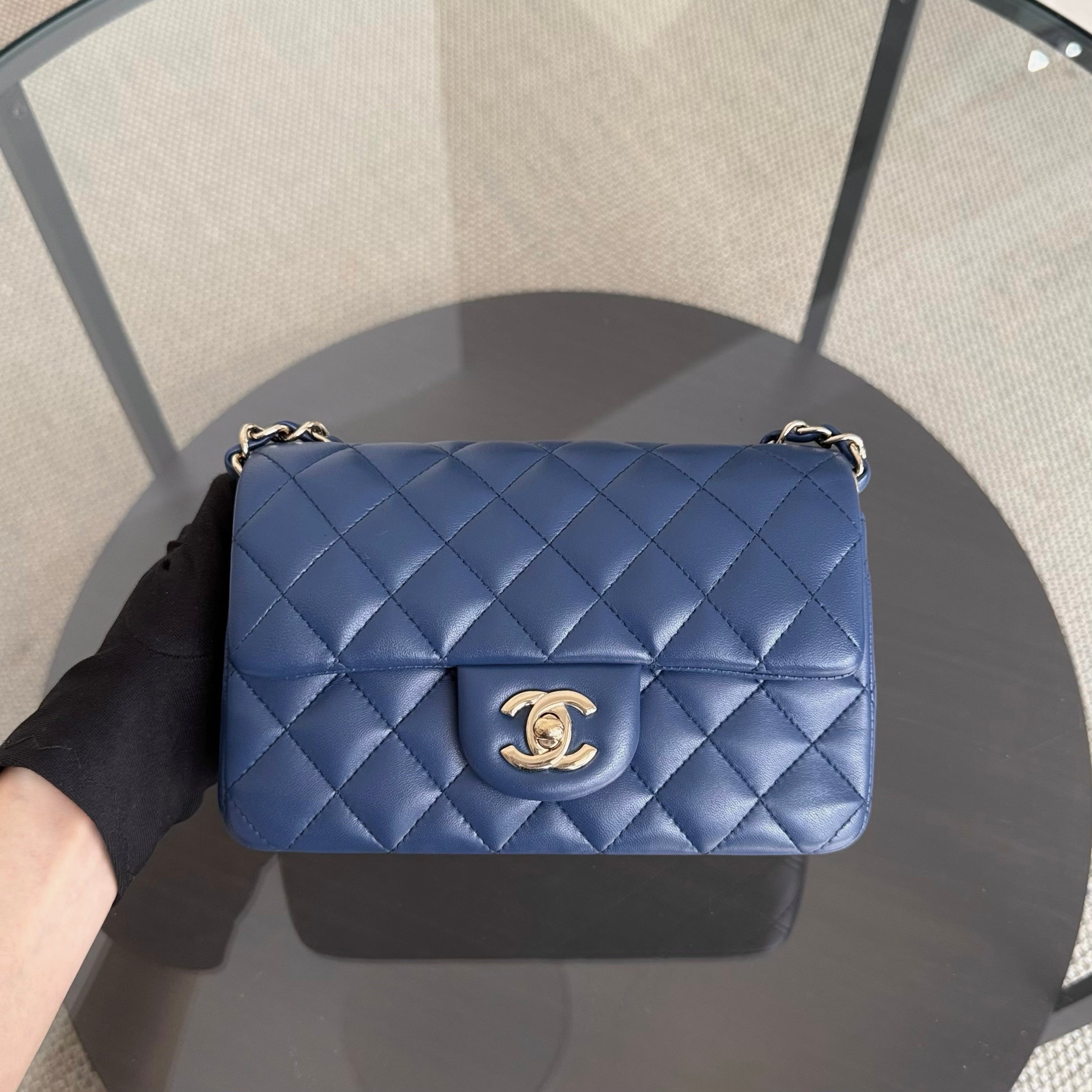 Chanel Mini Rectangle Classic Flap - 20CM Lamskin Quilted Blue Gold Hardware Series 25