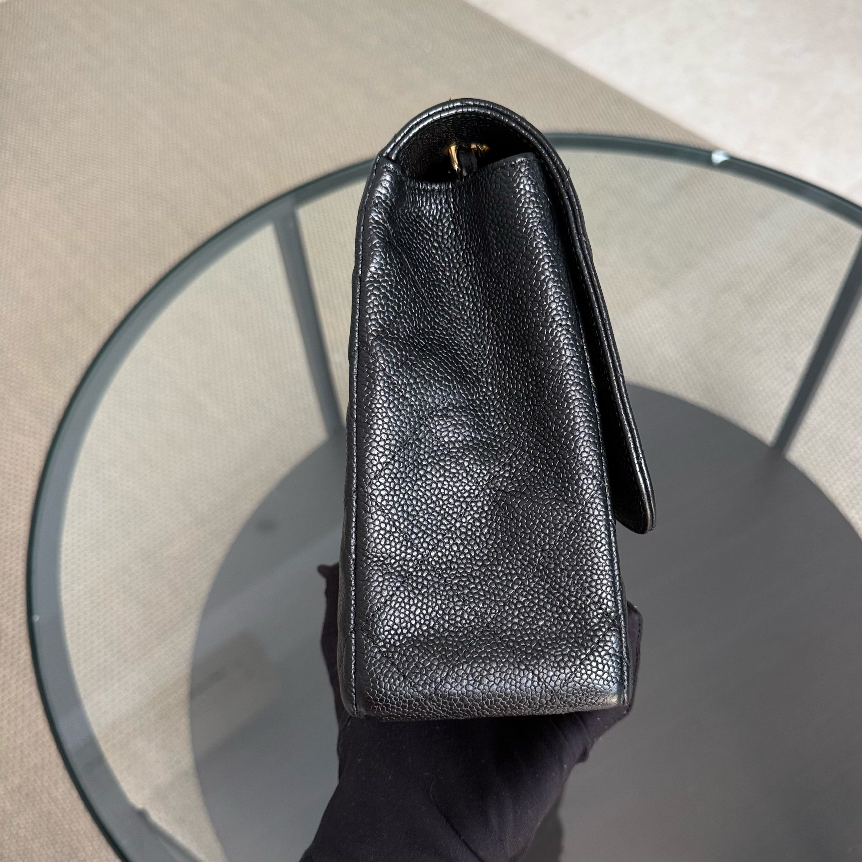 Chanel Classic Flap Jumbo - Caviar 30CM Single Flap Quilted Black 24K Gold Hardware Series 12