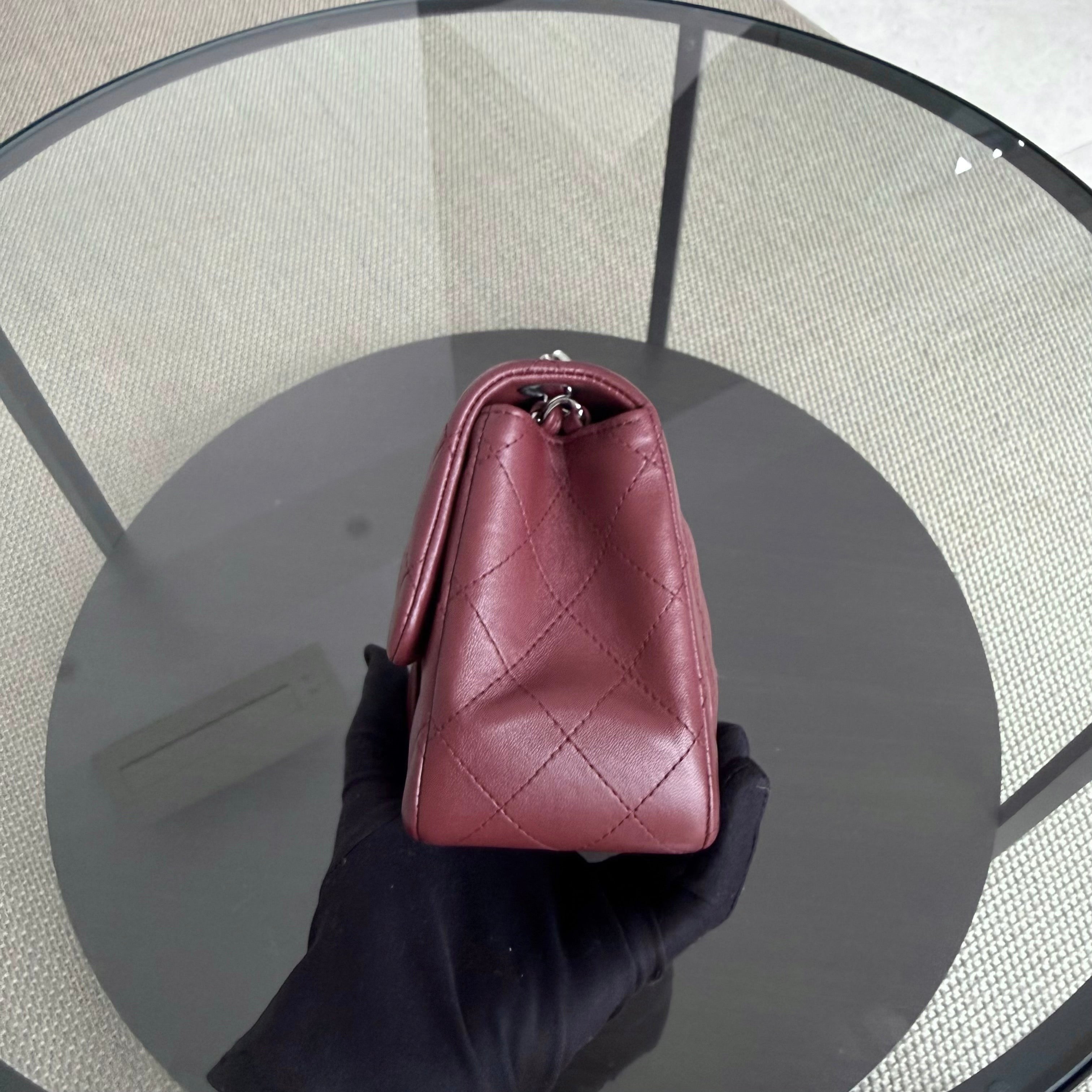 Chanel Classic Flap Mini Square - Lambskin Quilted Burgundy Silver Hardware Series 28