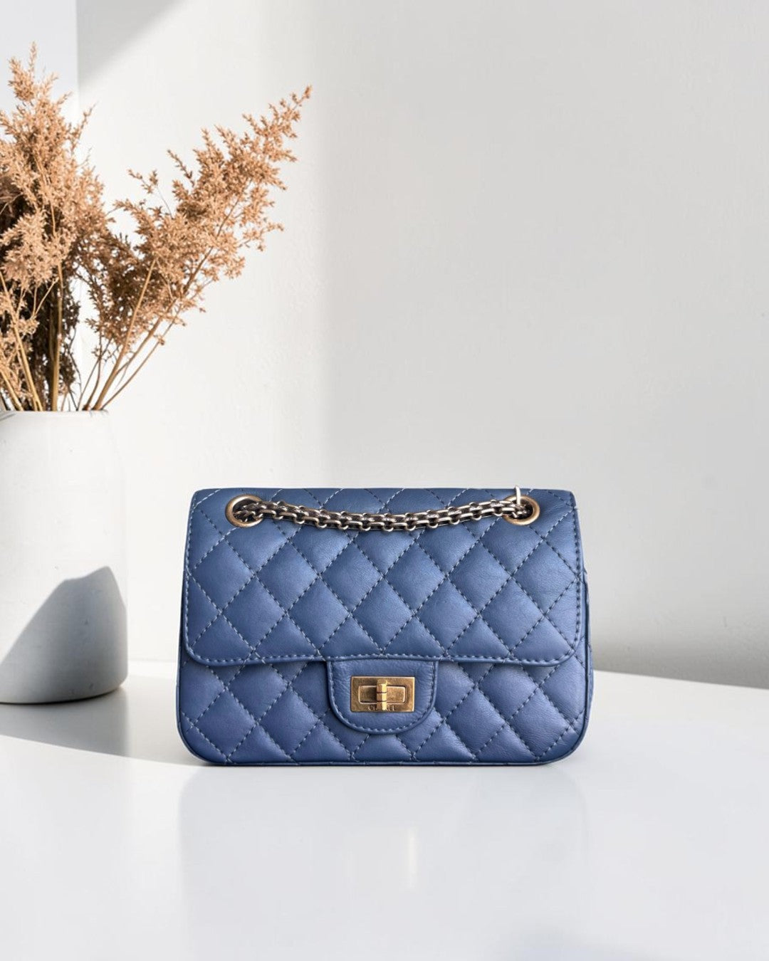Chanel 2.55 Reissue Mini - 20CM Quilted Caviar Aged Grained Calfskin Blue Gold Hardware Series 23