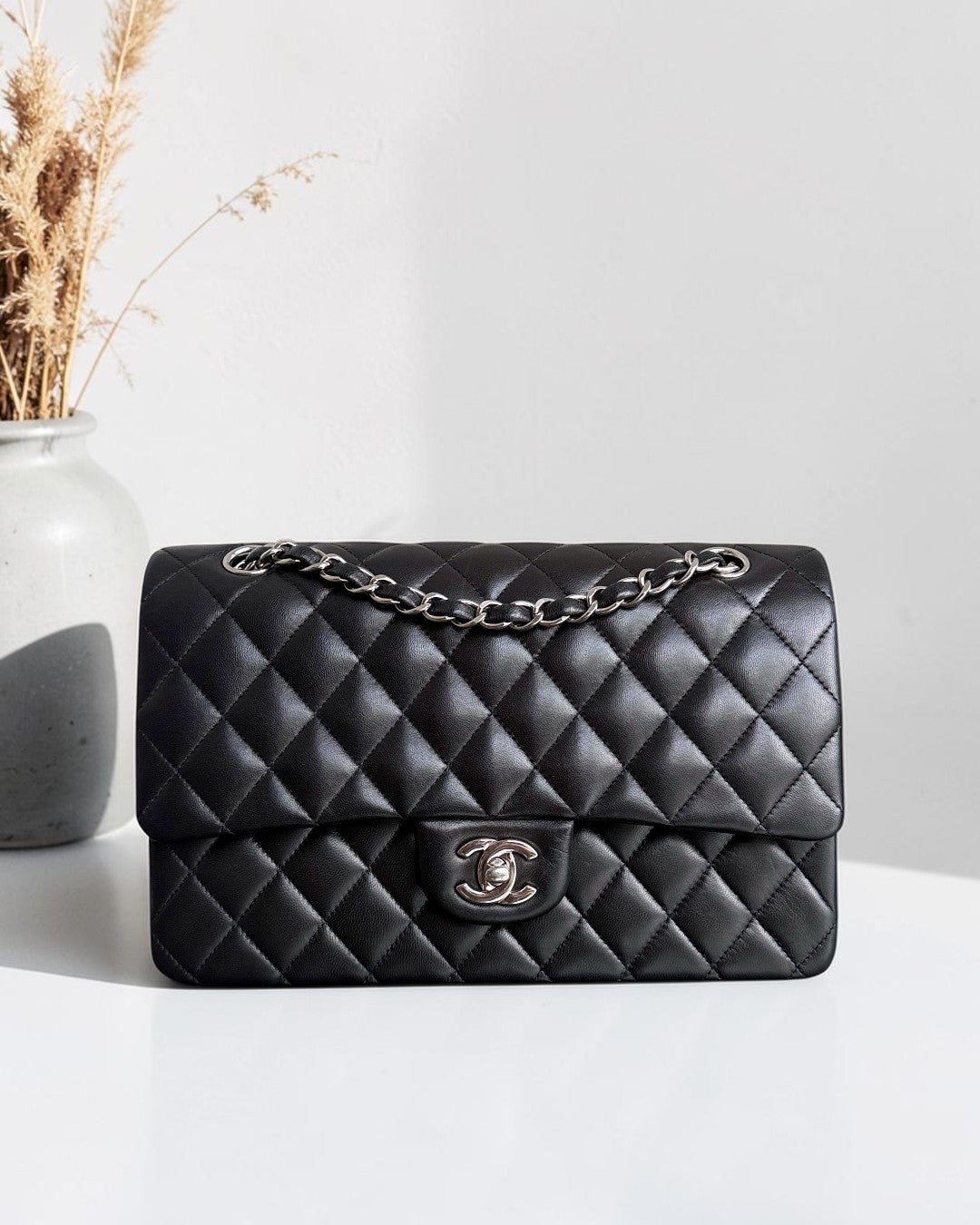 Chanel Classic Flap Medium - 25CM Quilted Lambskin Black Silver Hardware Series 16