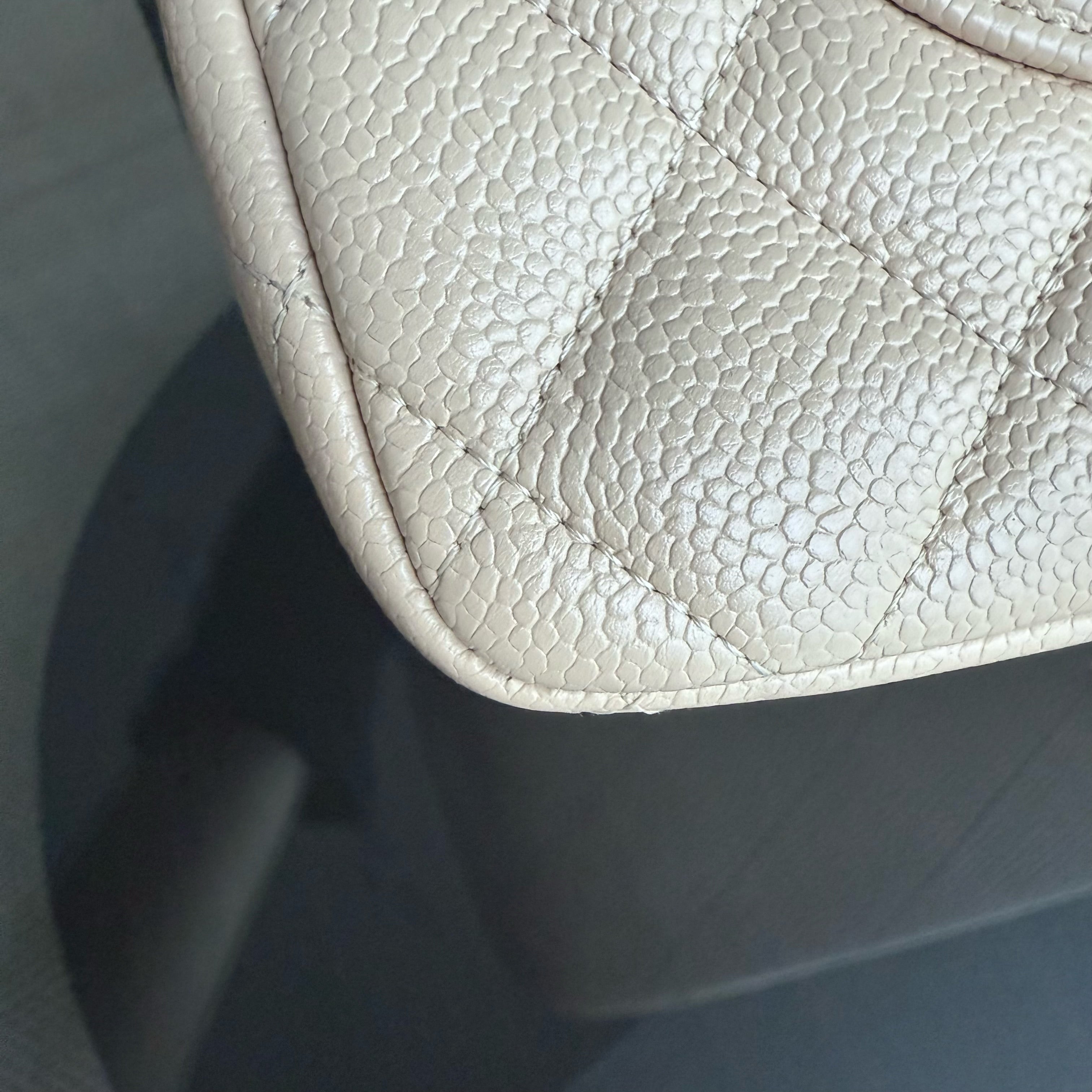 Chanel Classic Flap Jumbo - Caviar Quilted Grained Calfskin Light Beige Gold Hardware Series 13