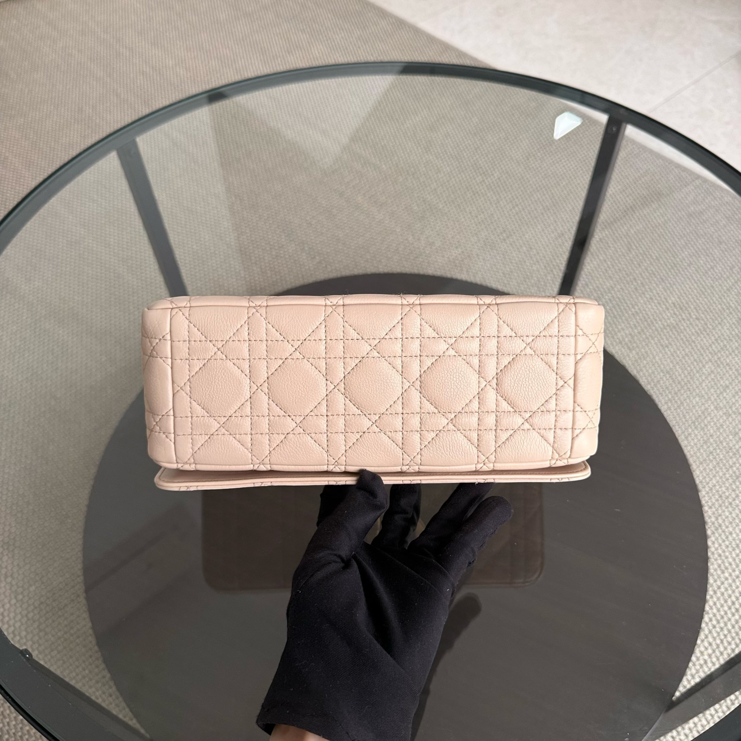 Dior Caro Medium - Cannage Grained Calfskin Beige Gold Hardware