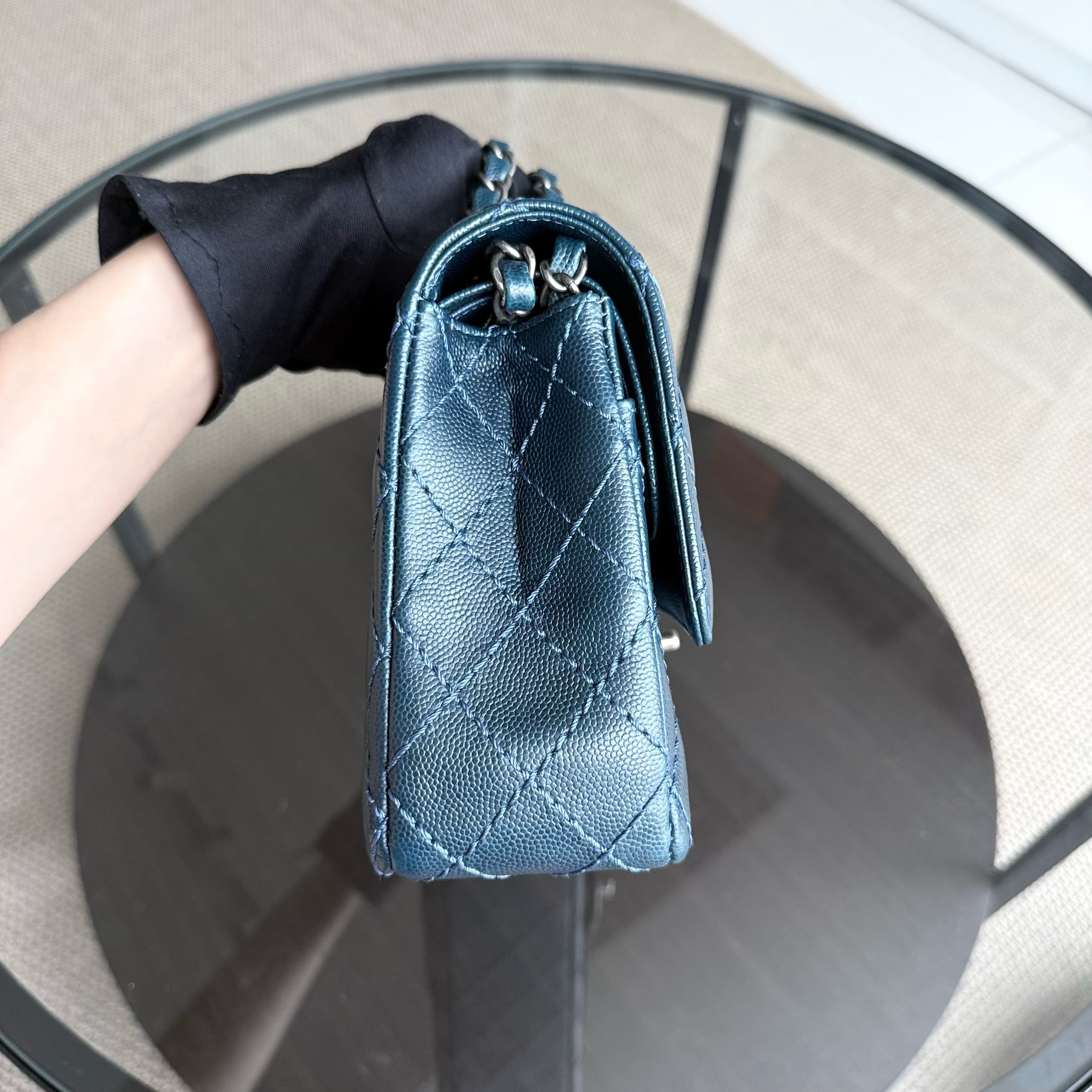 Chanel Classic Flap Medium - Caviar 25CM Quilted Grained Calfskin Dark Blue Silver Hardware Series 23