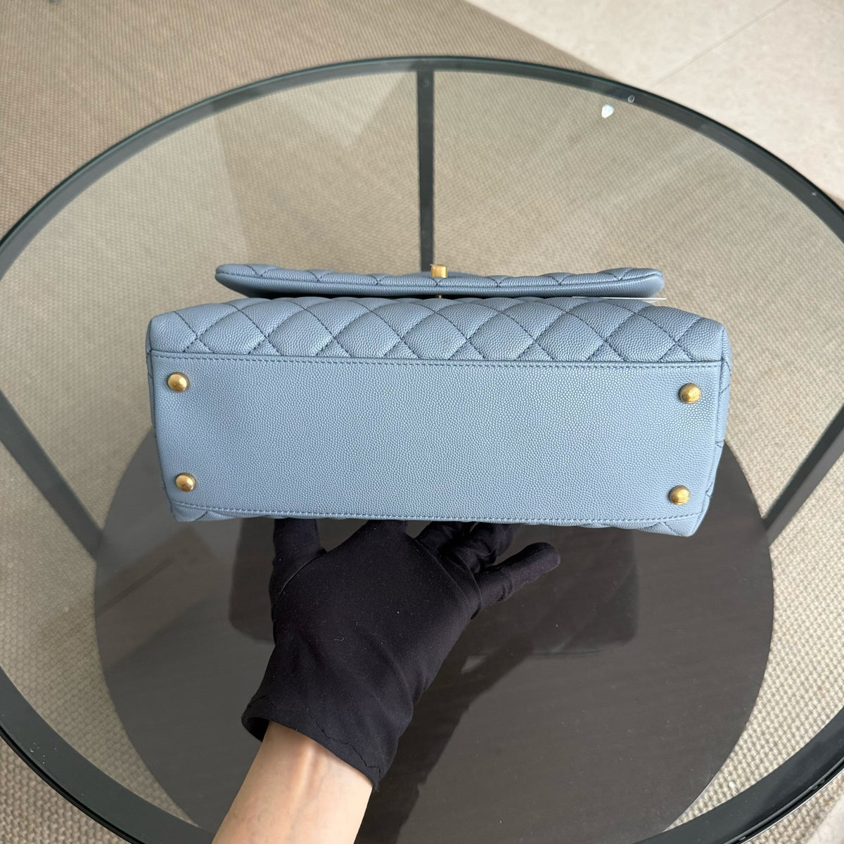 Chanel Coco Handle Medium - Caviar 29CM Quilted Sky Blue Gold Hardware Series 27